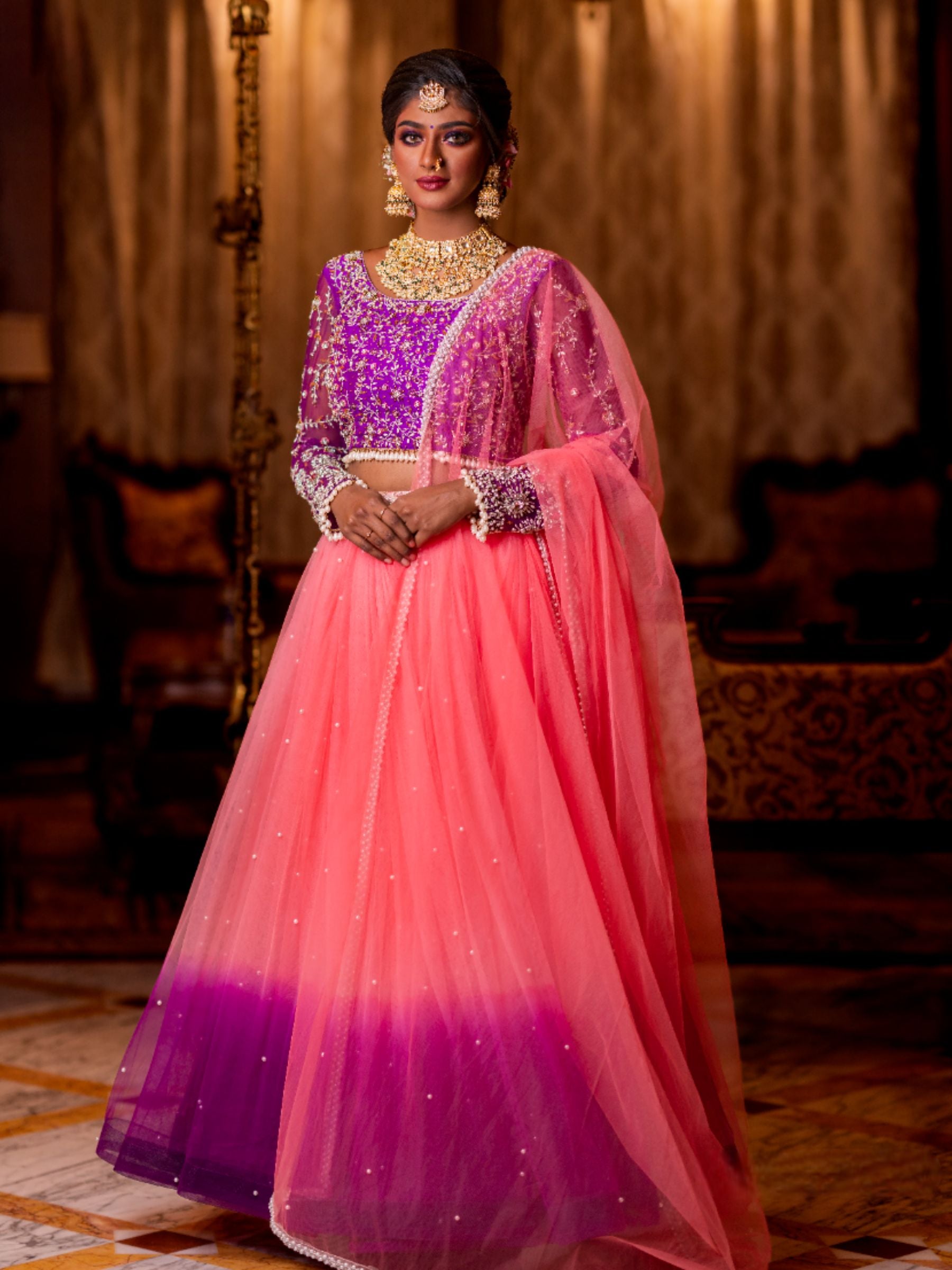 Rosé Royalty – Mirror Work Party Lehenga