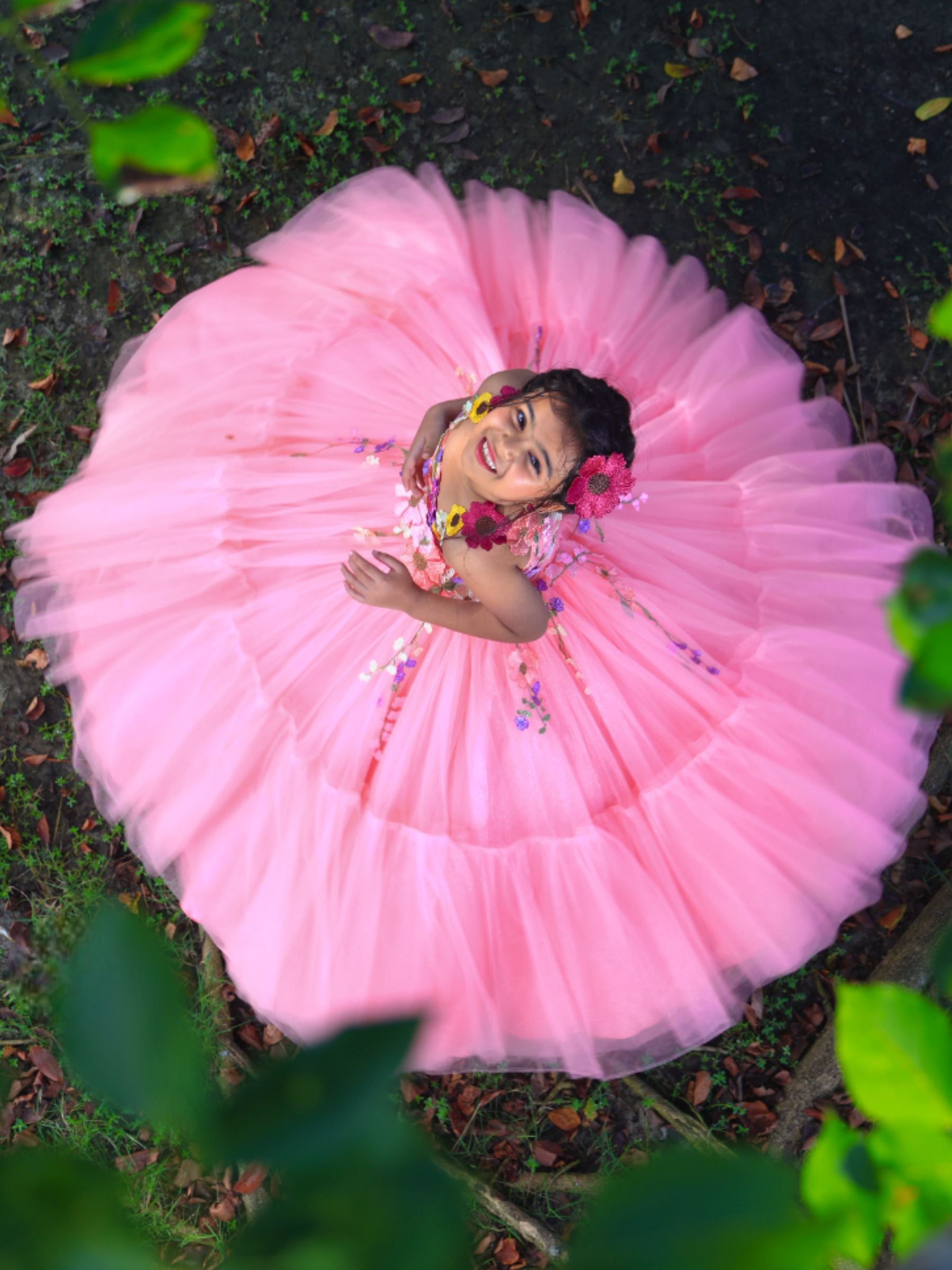 Peach Fairy Garden Floral Ball gown With Butterfly Wings