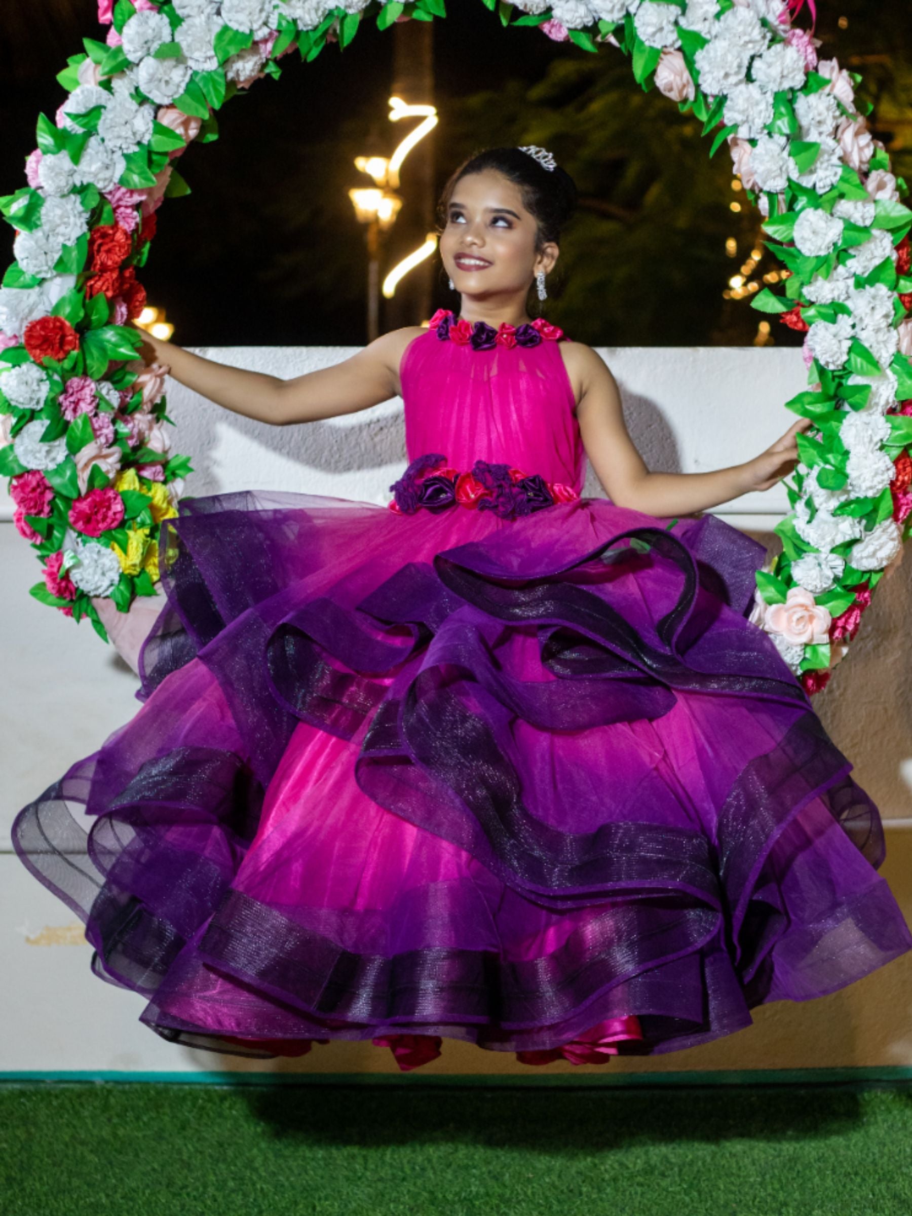 Pink and Purple Dazzling Floral Embellished Belle Gown
