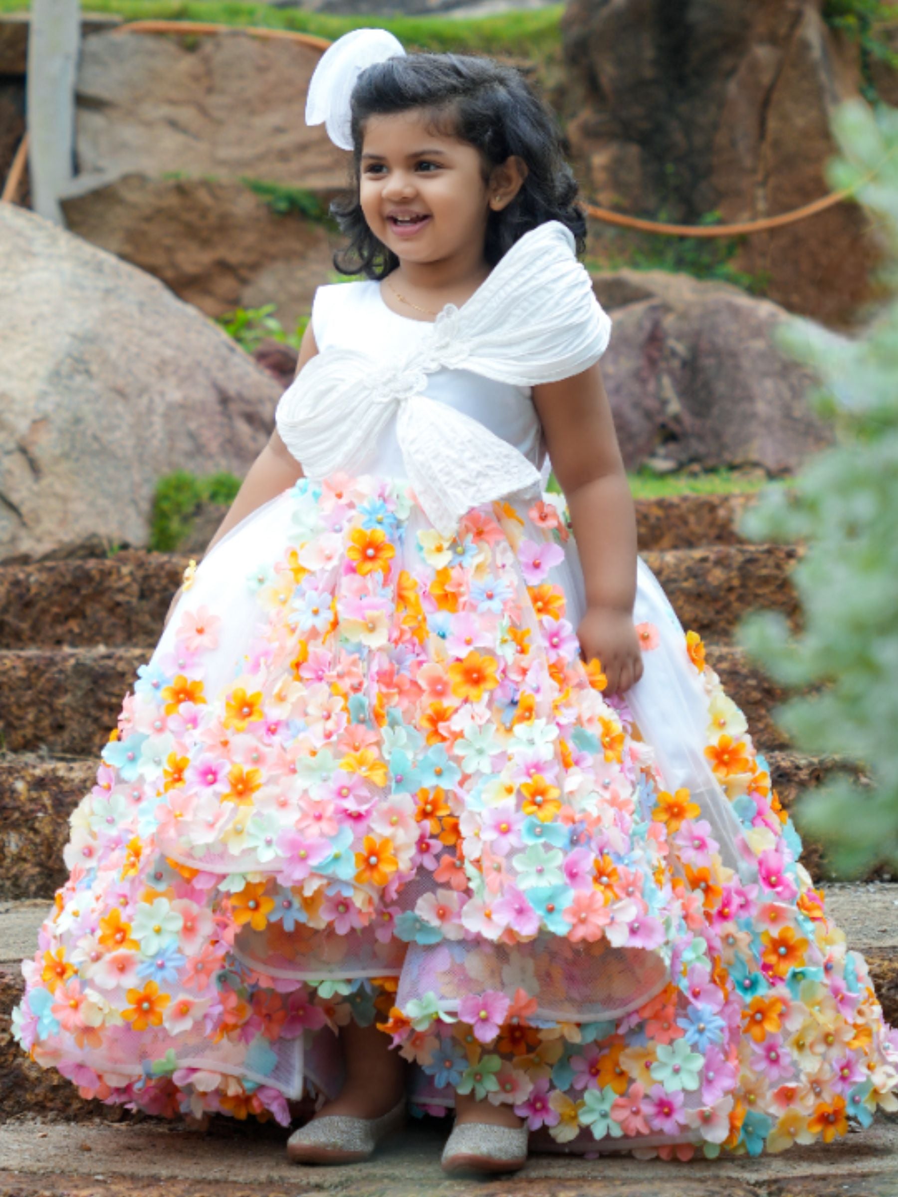 Multi Colour High Low Floral Gown With Structured Top