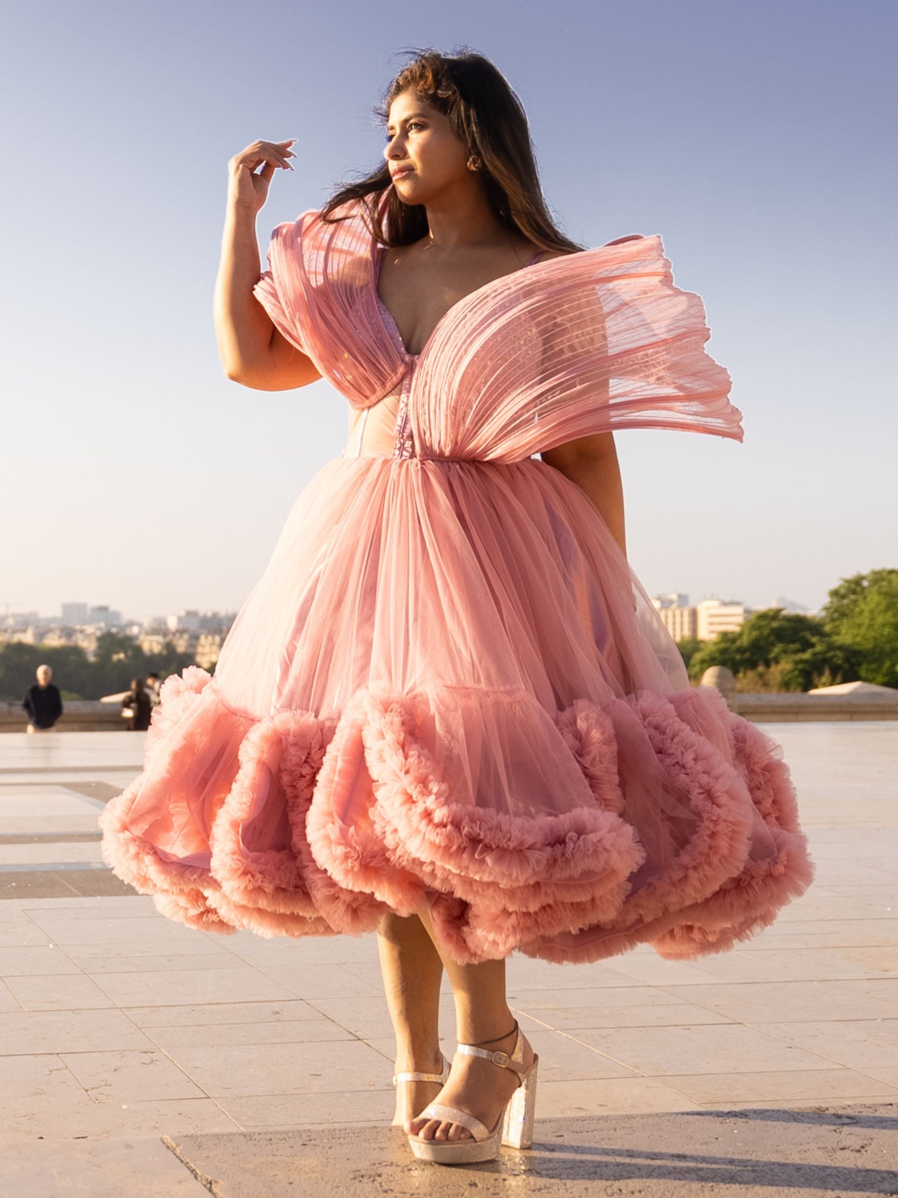 Structured Ruffle Corset Gown