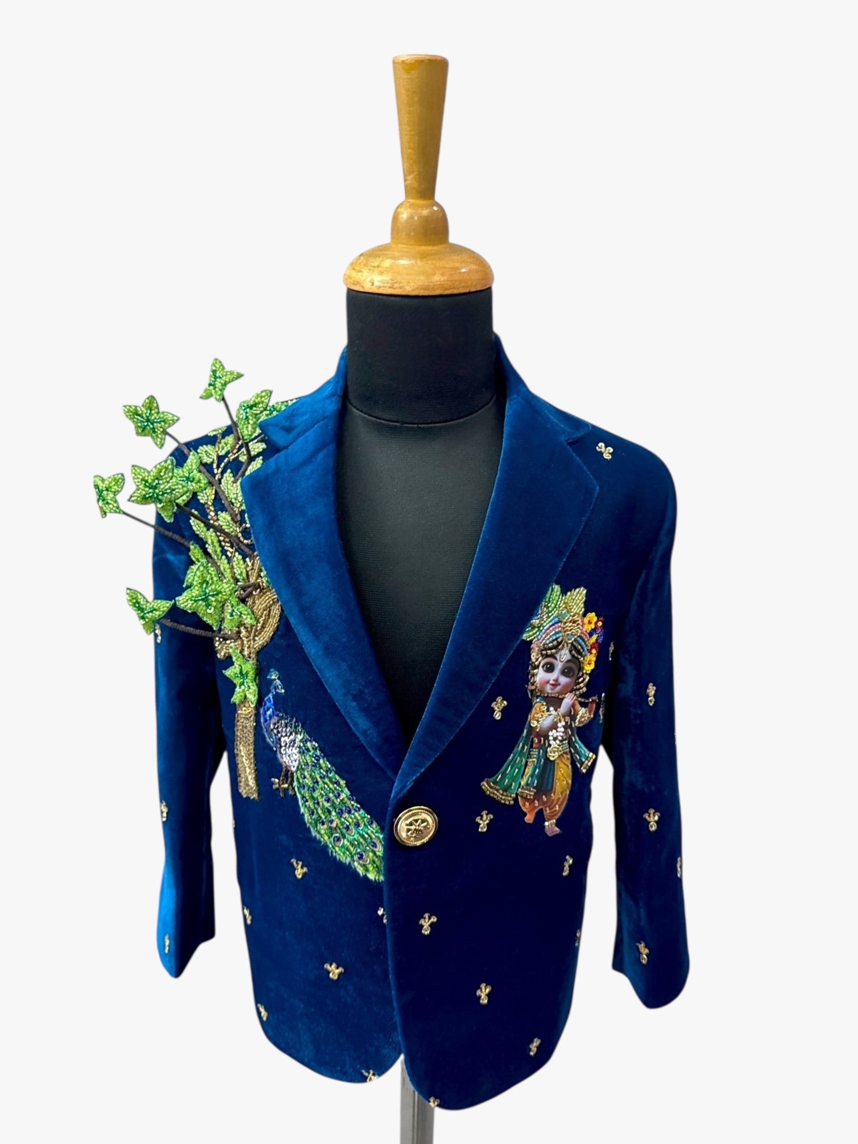 5D Designer Little Krishna Peacock Royale Coat- Comes with Pant and Shirt