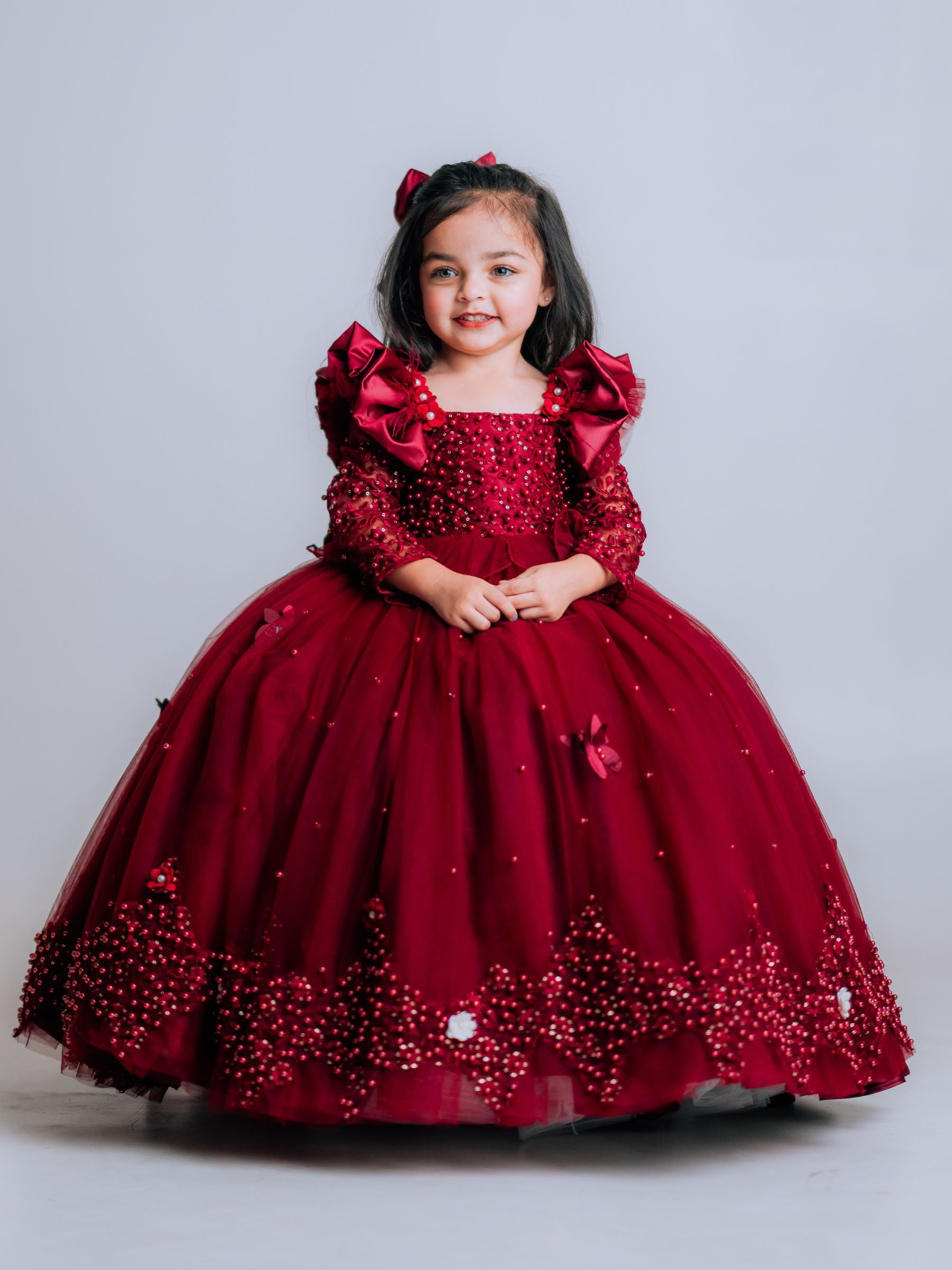 Royal Maroon Lace Ball Gown