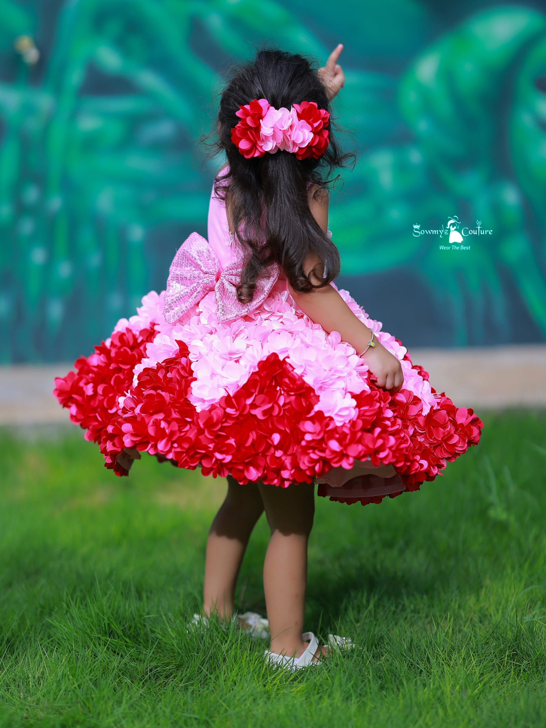 Ombre 3D Floral Embroidered Knee Length Gown