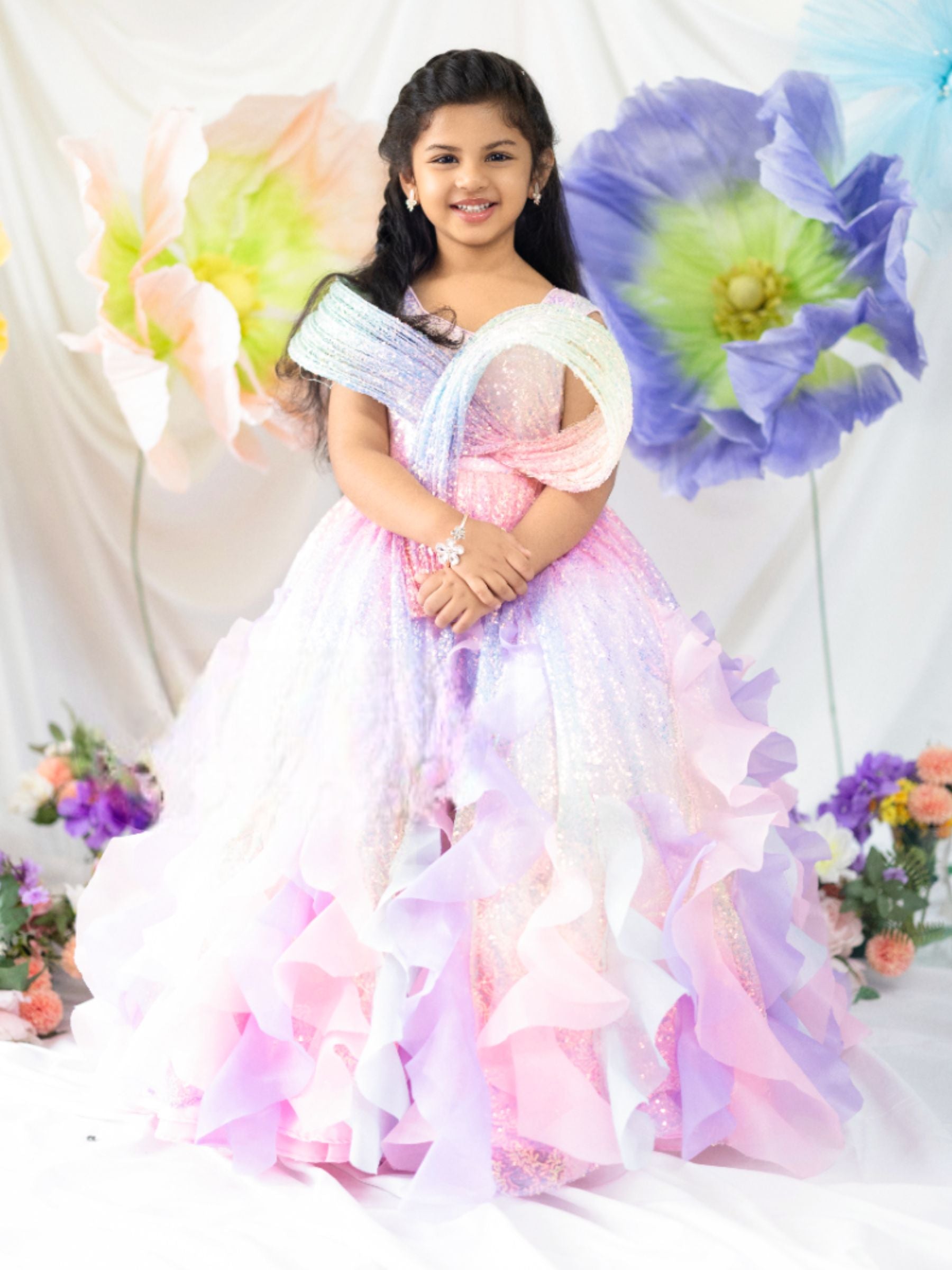 Multi colour sequence fairy ball gown with structured top