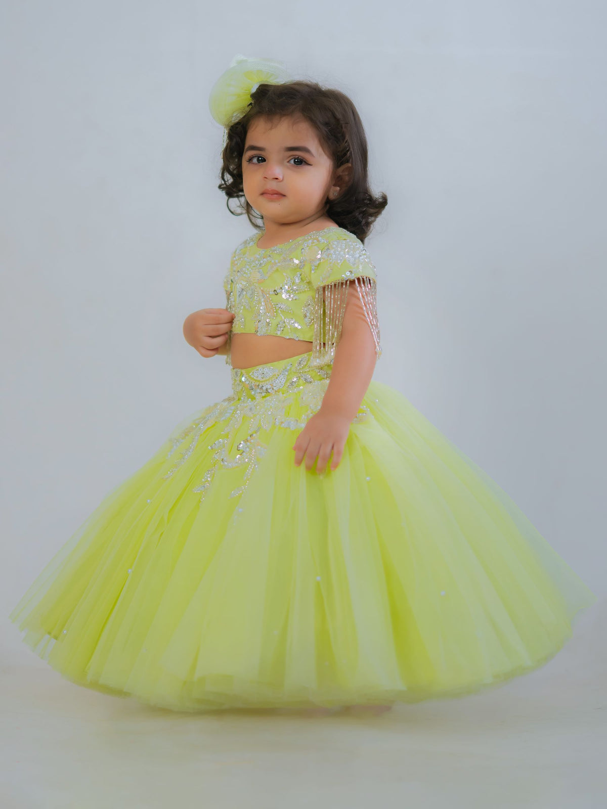 The Lime-Frost Fringe Ball Gown