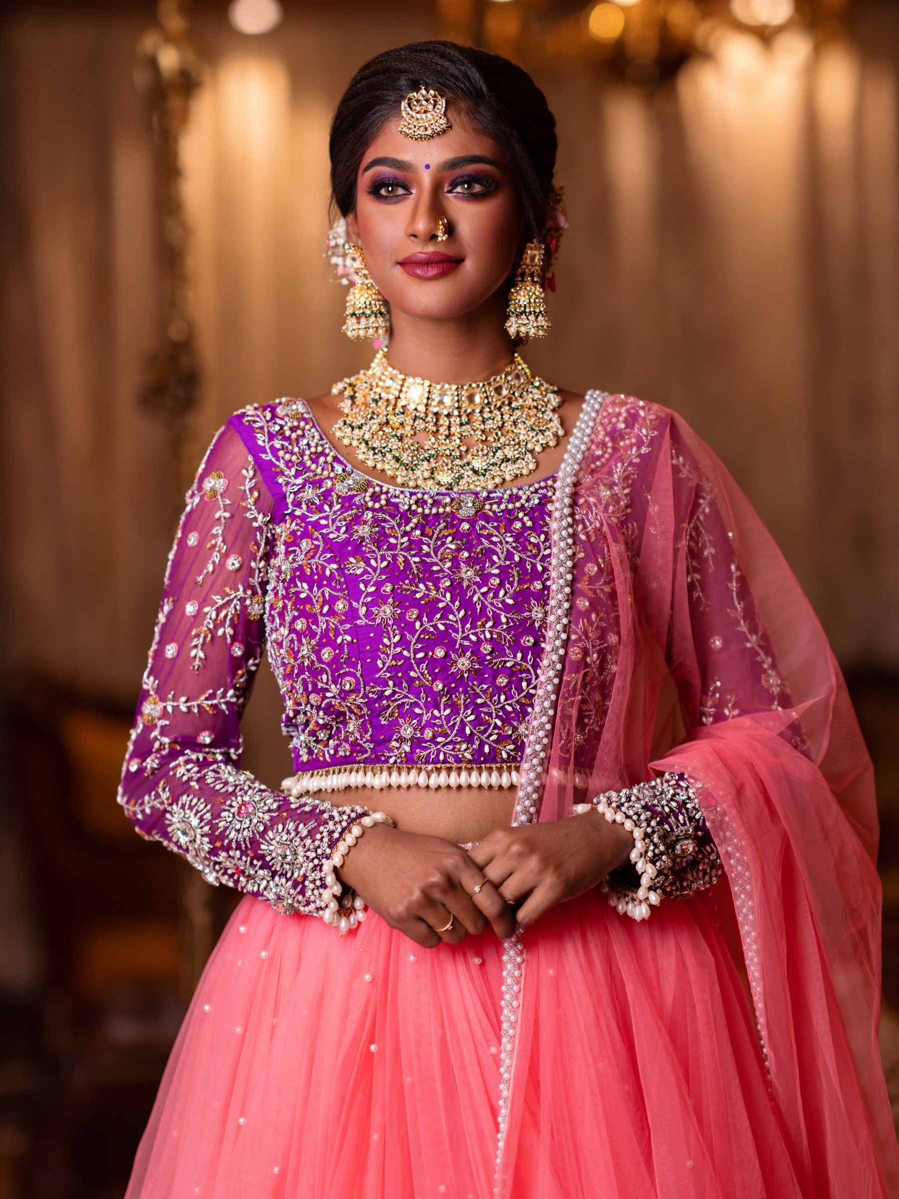 Rosé Royalty – Mirror Work Party Lehenga