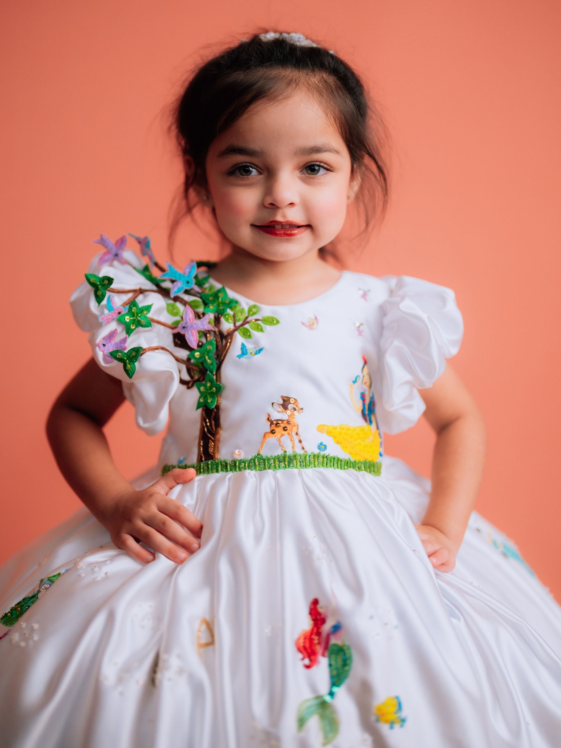 DISNEY BALL GOWN WITH HAMD EMBROIDERED CHARACTERS