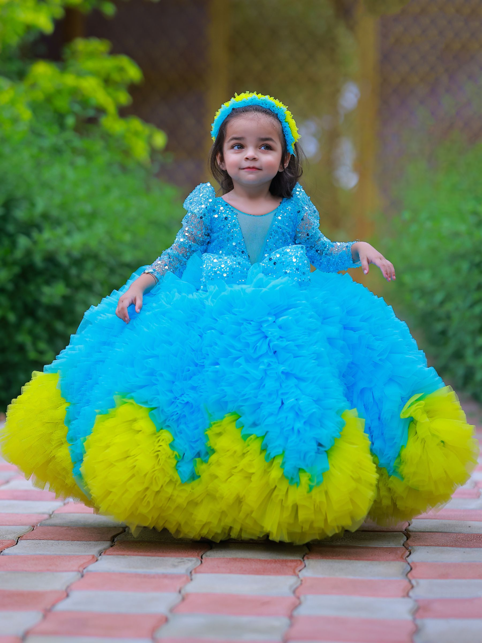 Cloudy blue Ball gown with sequin top