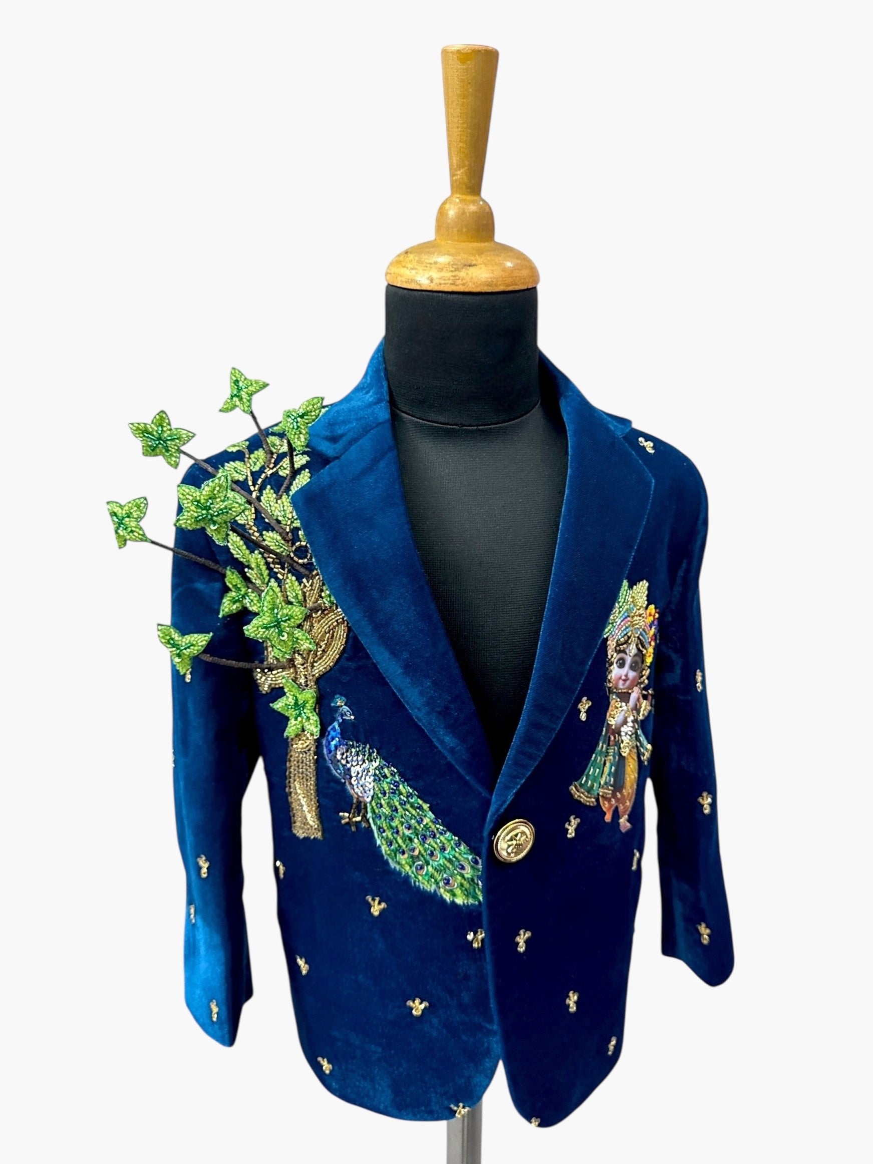 5D Designer Little Krishna Peacock Royale Coat- Comes with Pant and Shirt