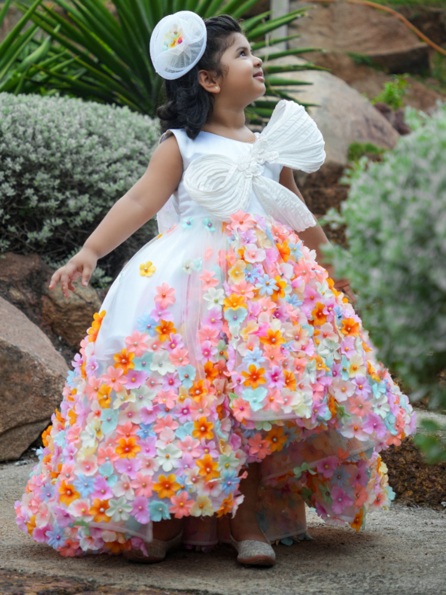 Multi Colour High Low Floral Gown With Structured Top