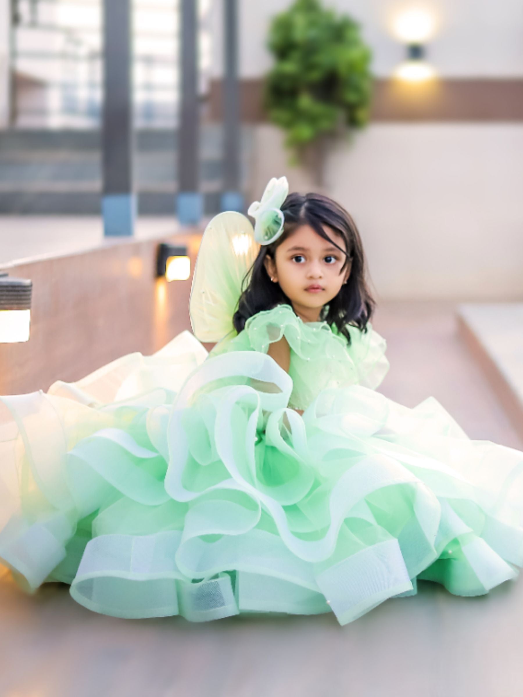 Enchanted Mint – Fairy ruffle Ball Gown With Wings