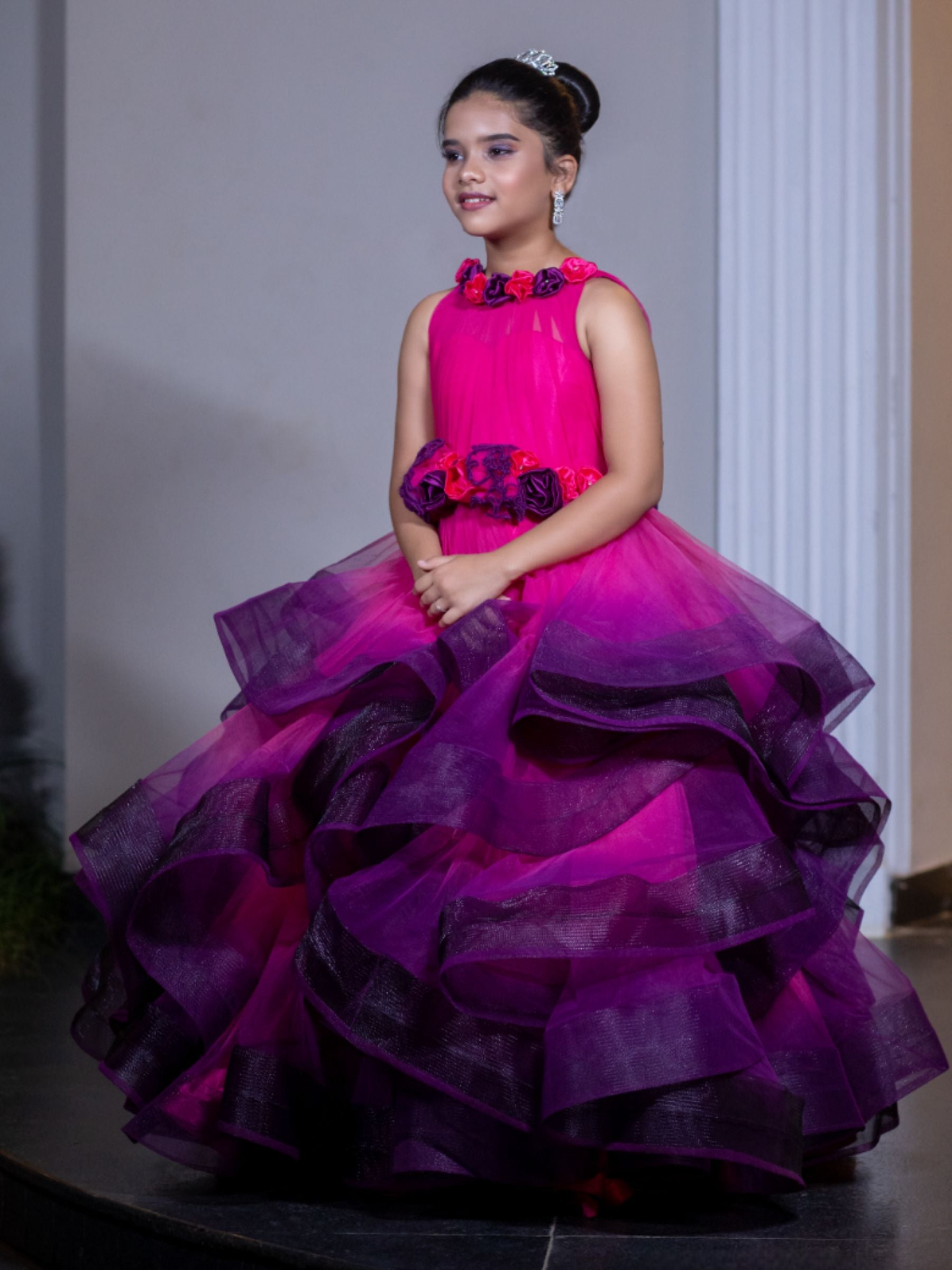 Pink and Purple Dazzling Floral Embellished Belle Gown
