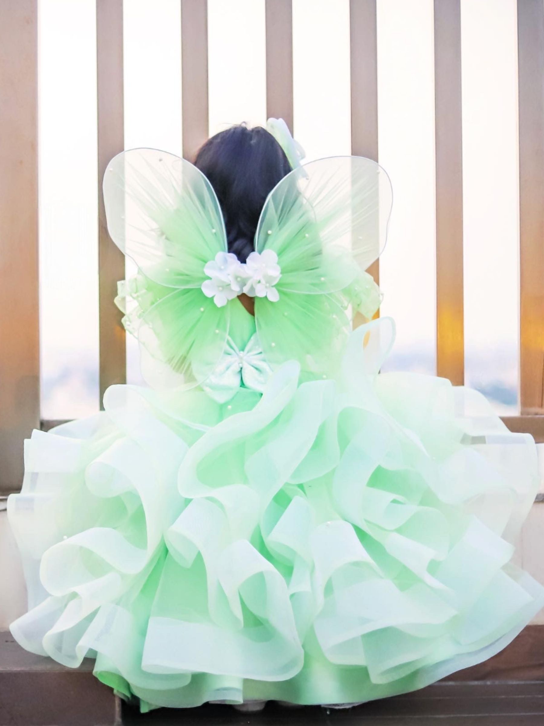 Enchanted Mint – Fairy ruffle Ball Gown With Wings