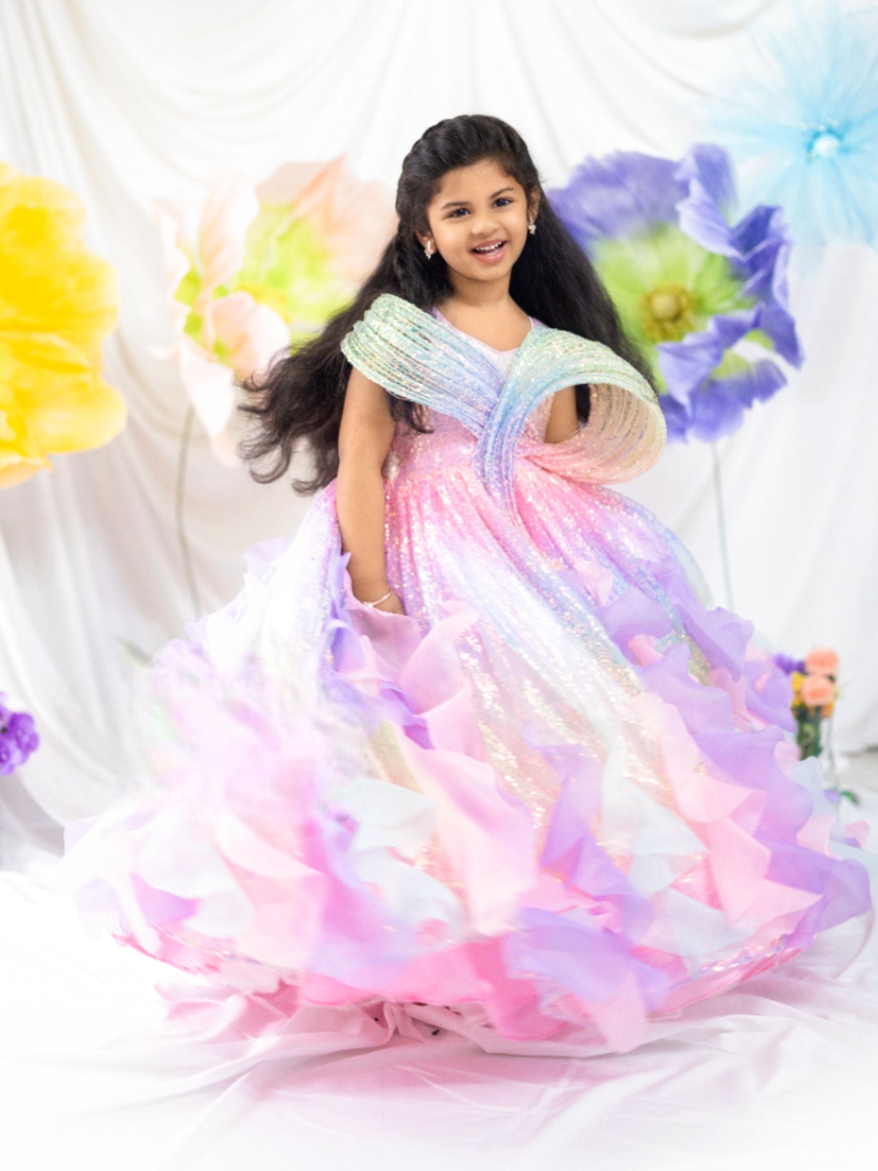 Multi colour sequence fairy ball gown with structured top