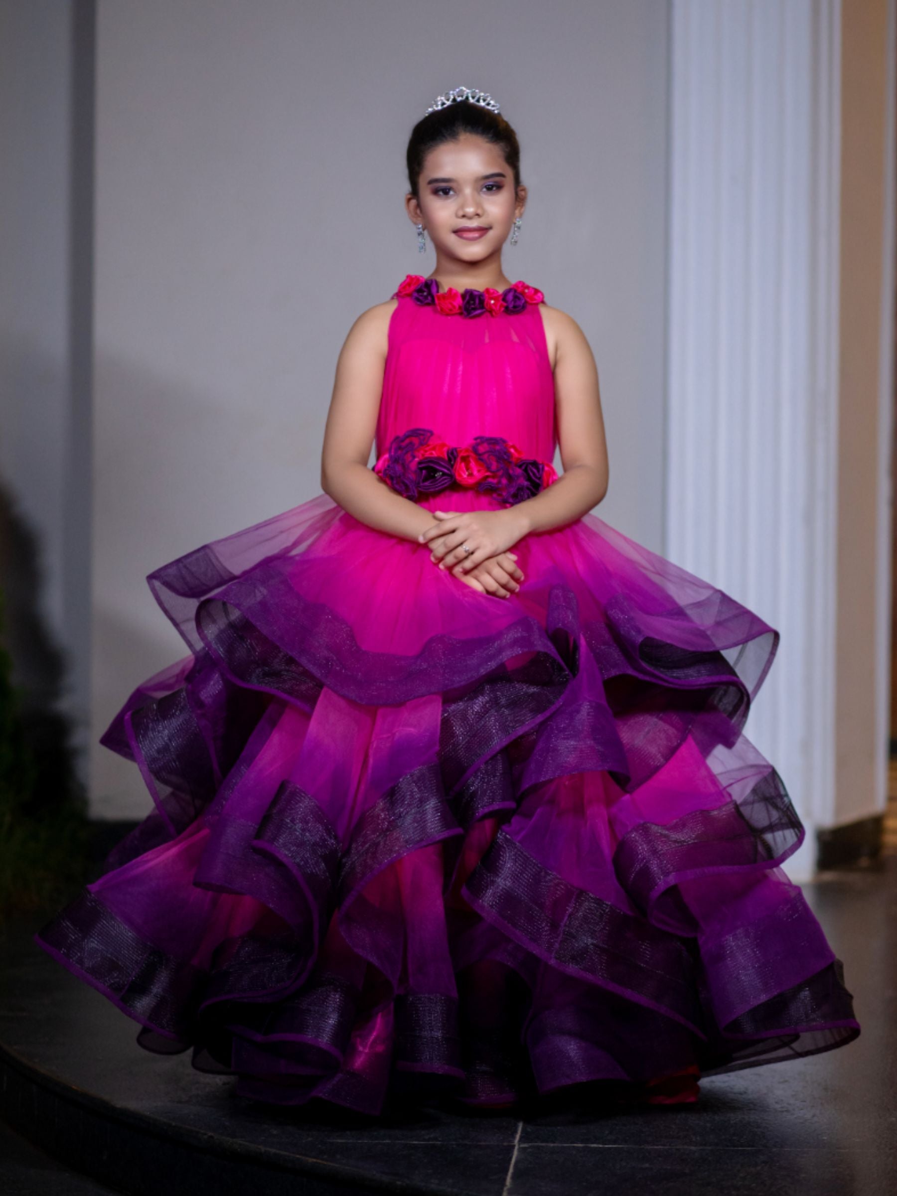 Pink and Purple Dazzling Floral Embellished Belle Gown