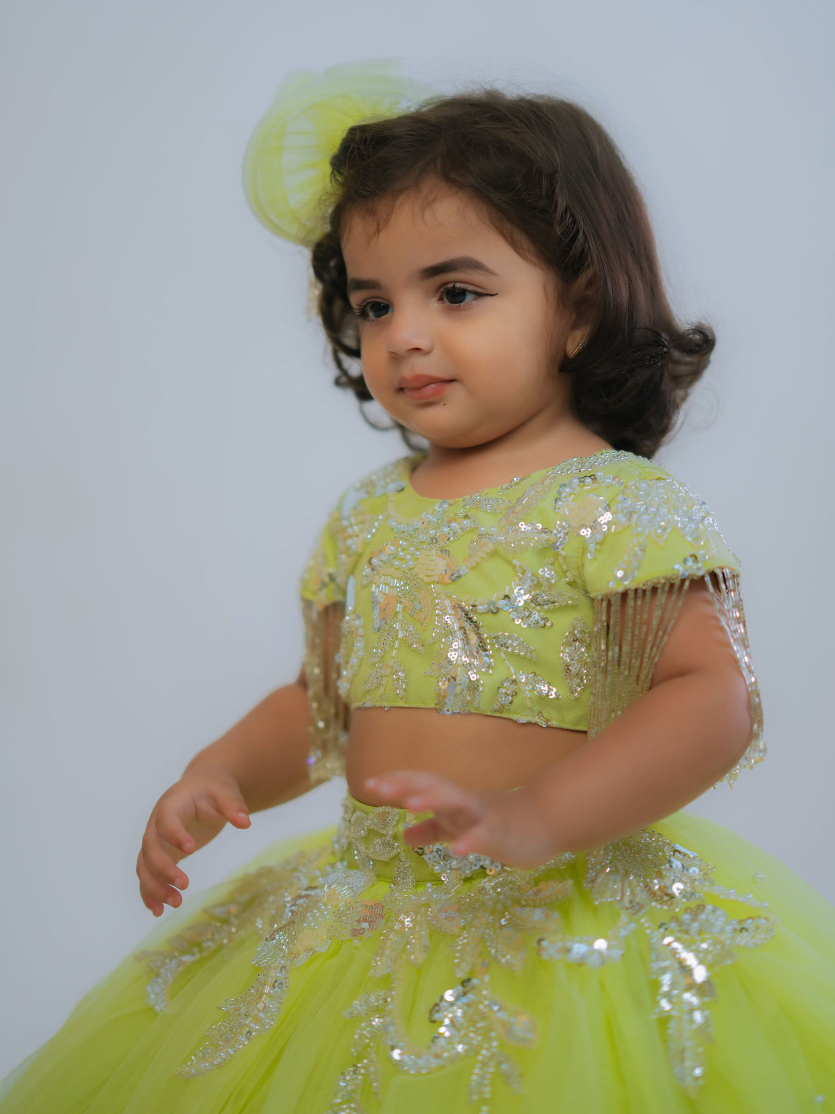 The Lime-Frost Fringe Ball Gown