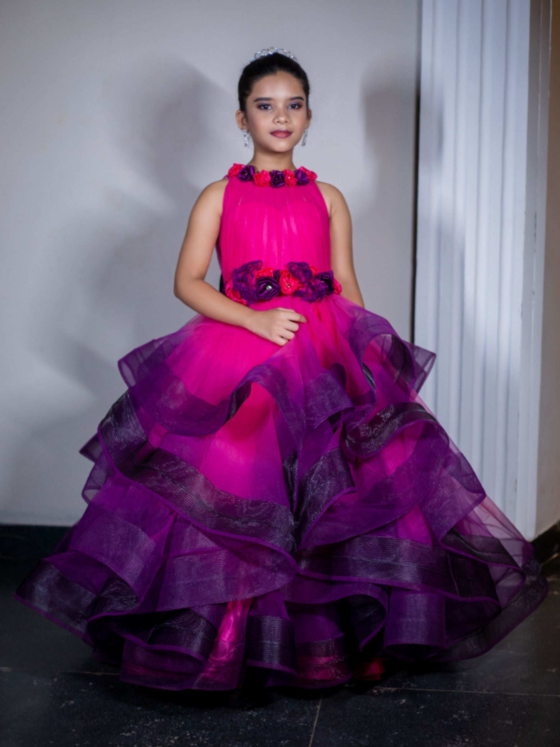 Pink and Purple Dazzling Floral Embellished Belle Gown