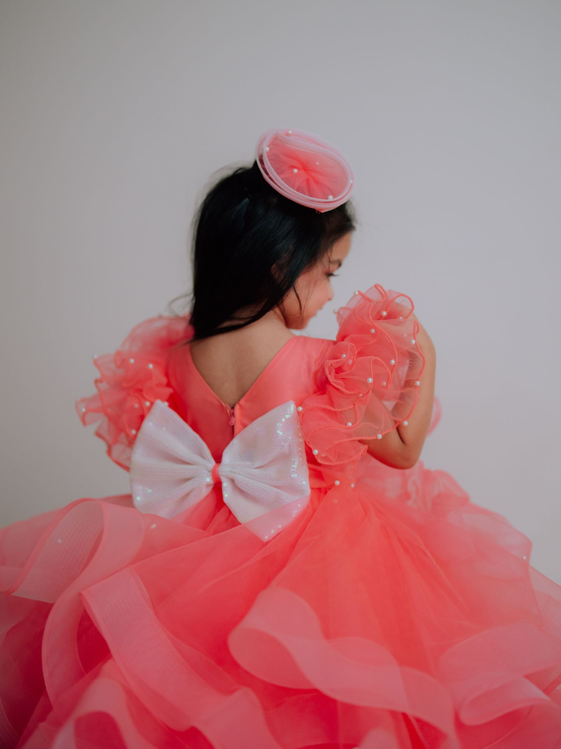Ruffle Ball Gown With Pearl Hand Embroidered Bodice