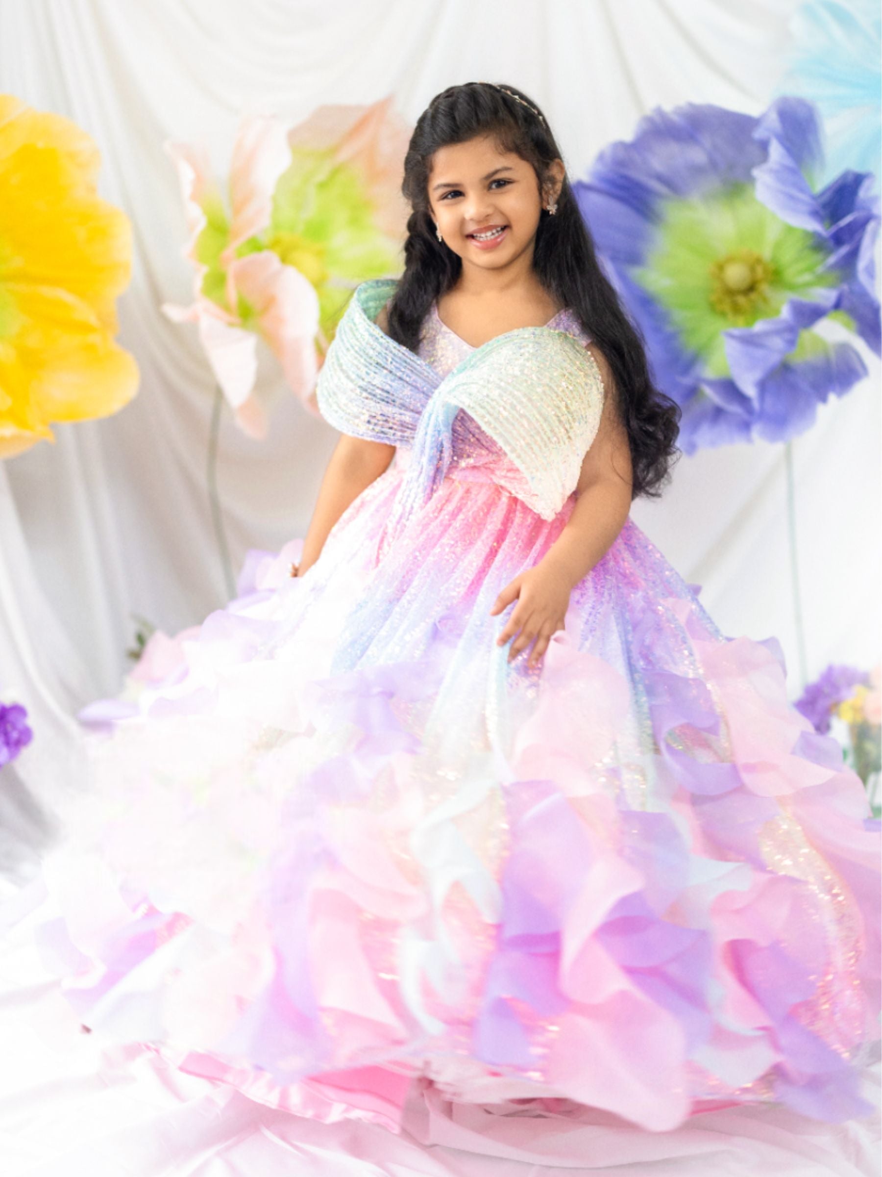 Multi colour sequence fairy ball gown with structured top