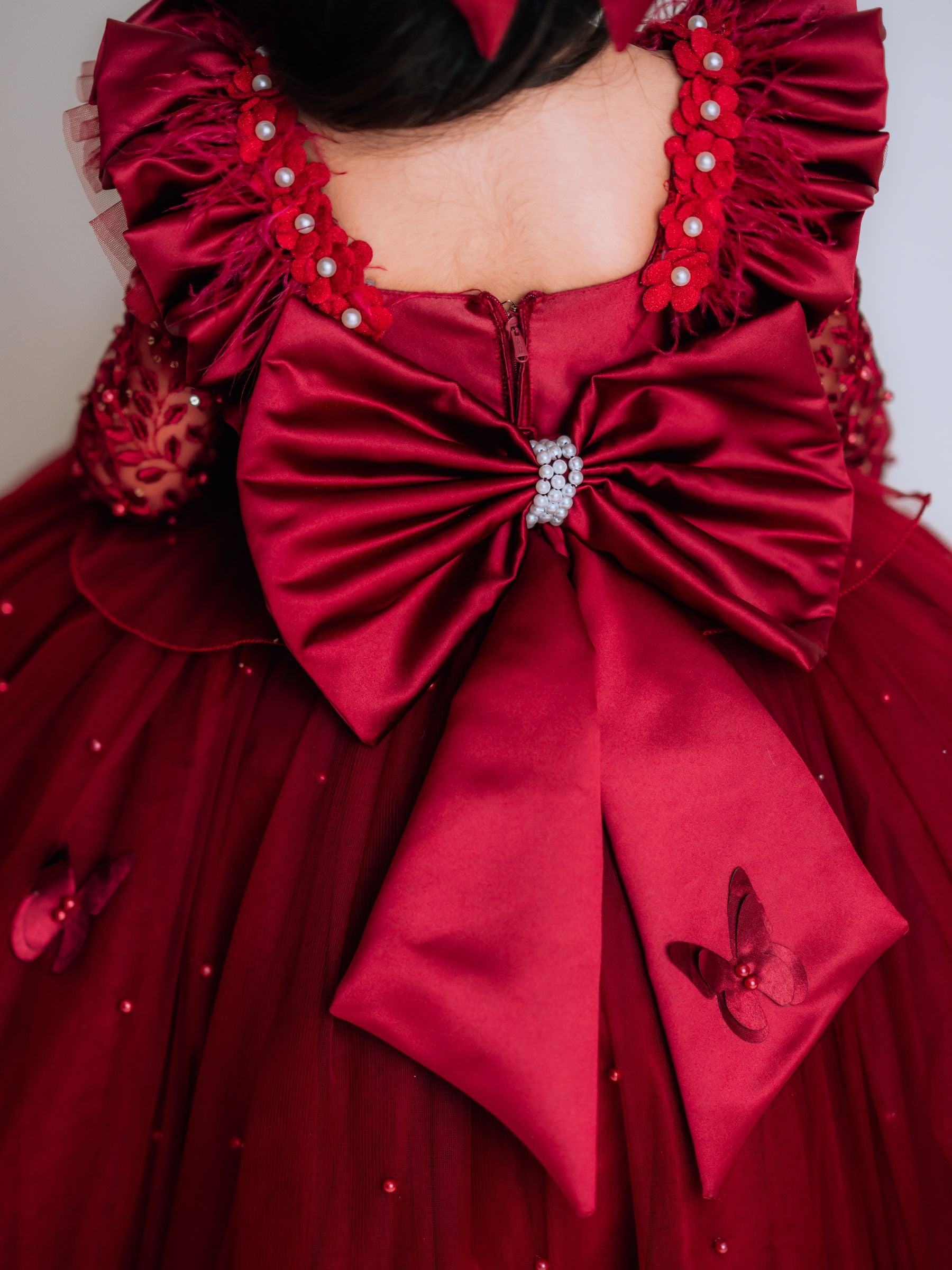 Royal Maroon Lace Ball Gown