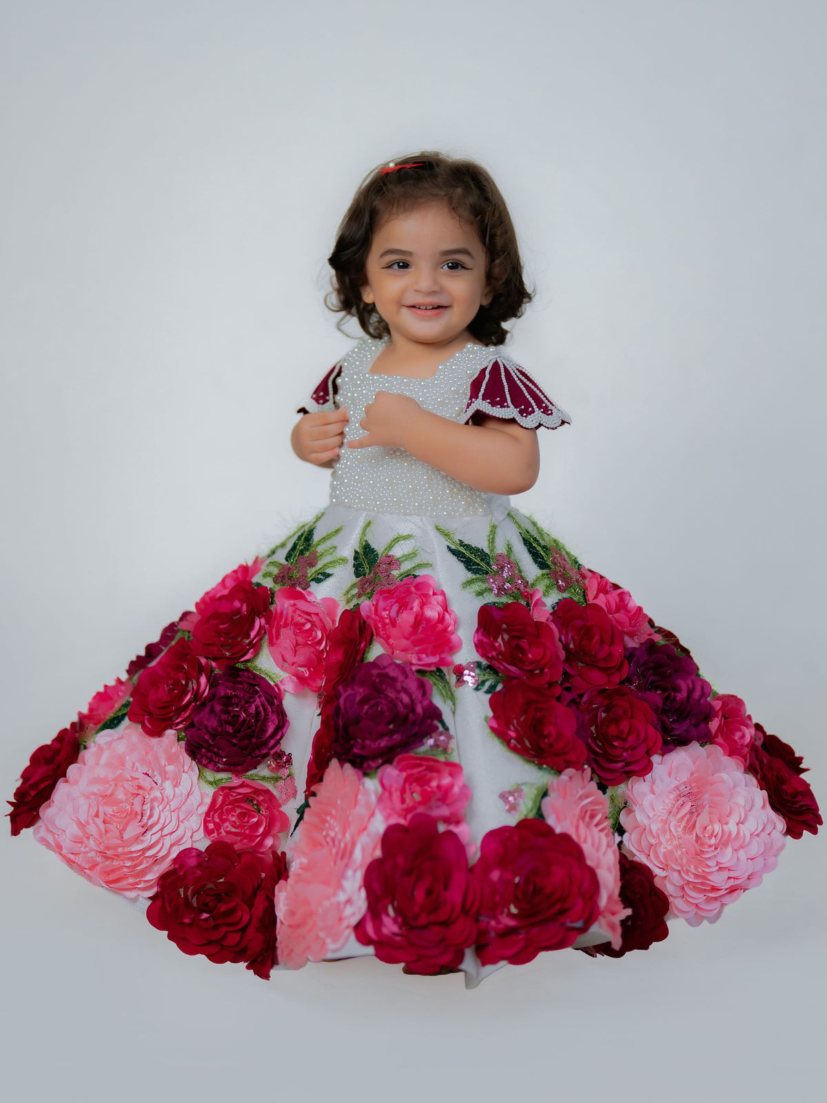Crimson Rose Garden — 3D Floral Couture Gown