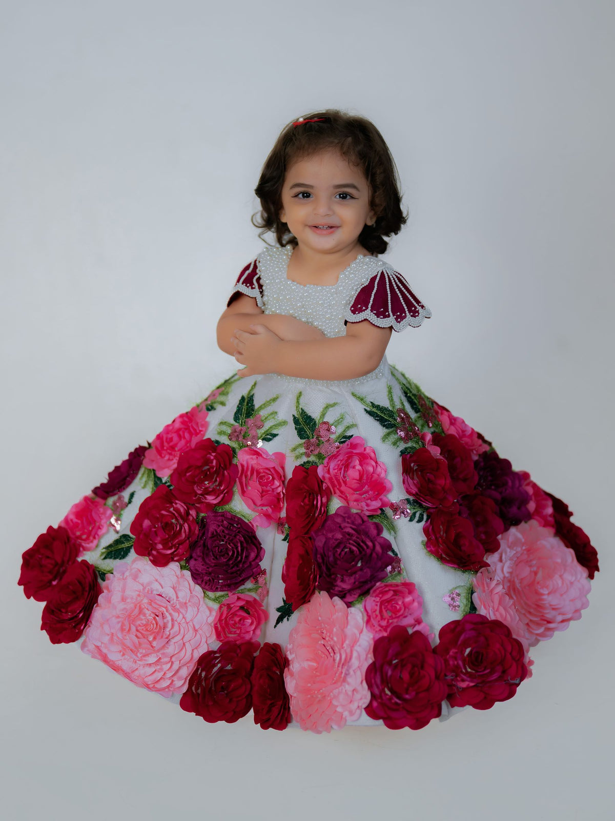 Crimson Rose Garden — 3D Floral Couture Gown