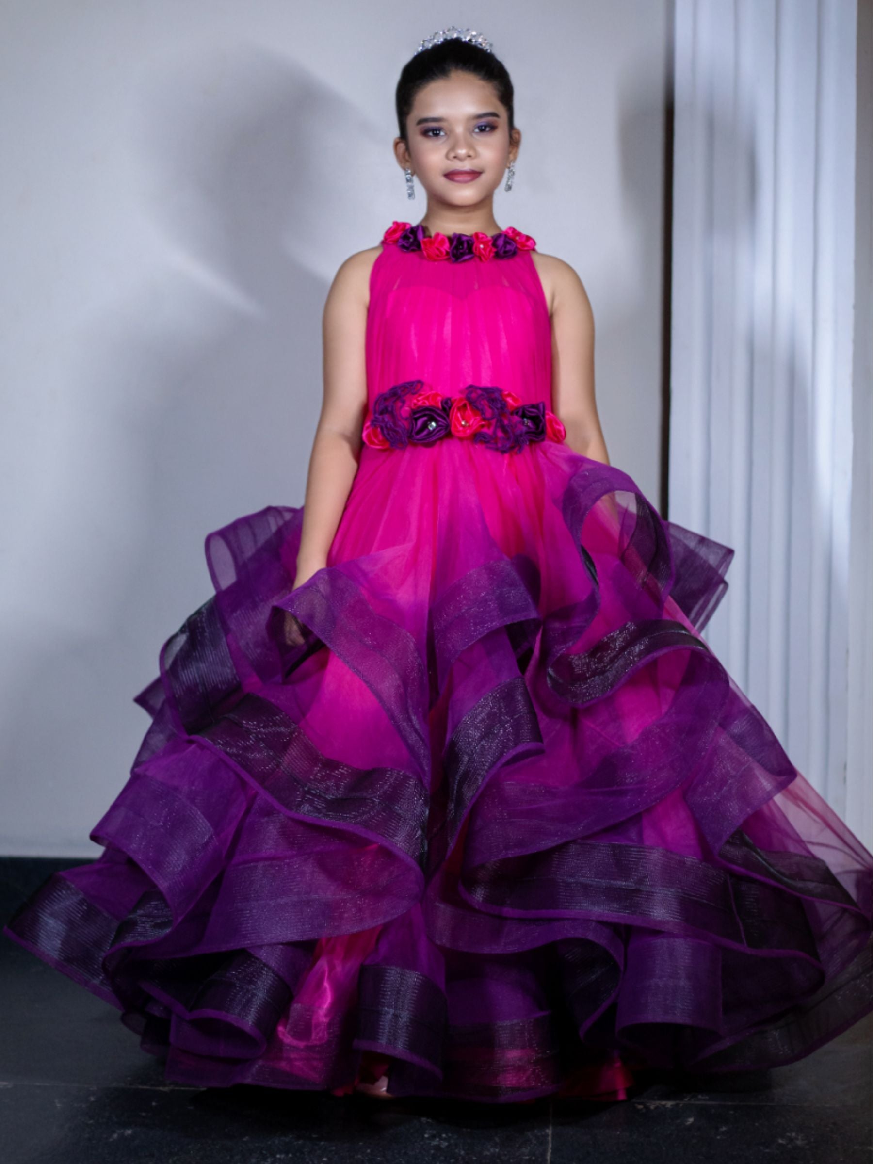 Pink and Purple Dazzling Floral Embellished Belle Gown