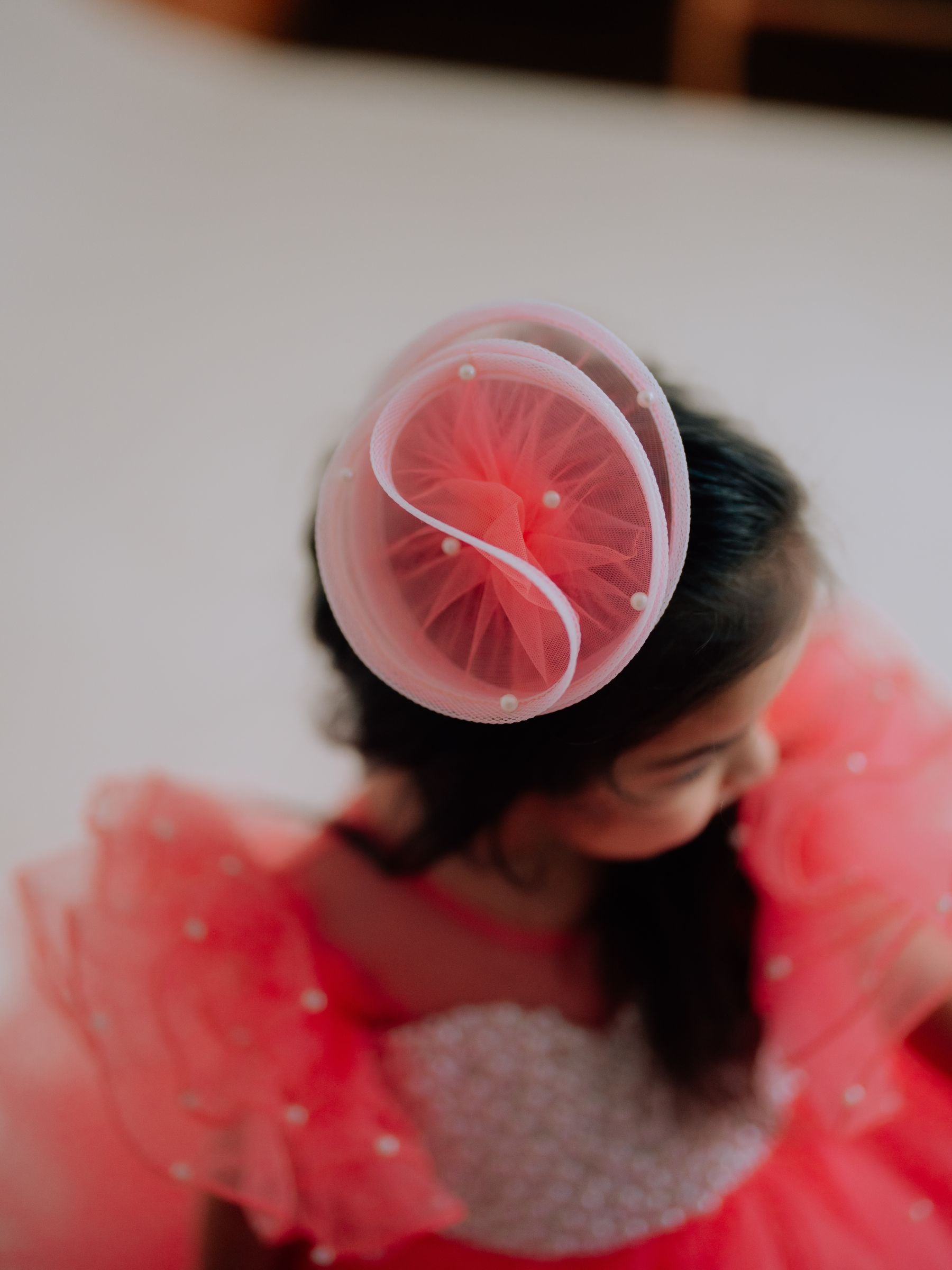 Ruffle Ball Gown With Pearl Hand Embroidered Bodice