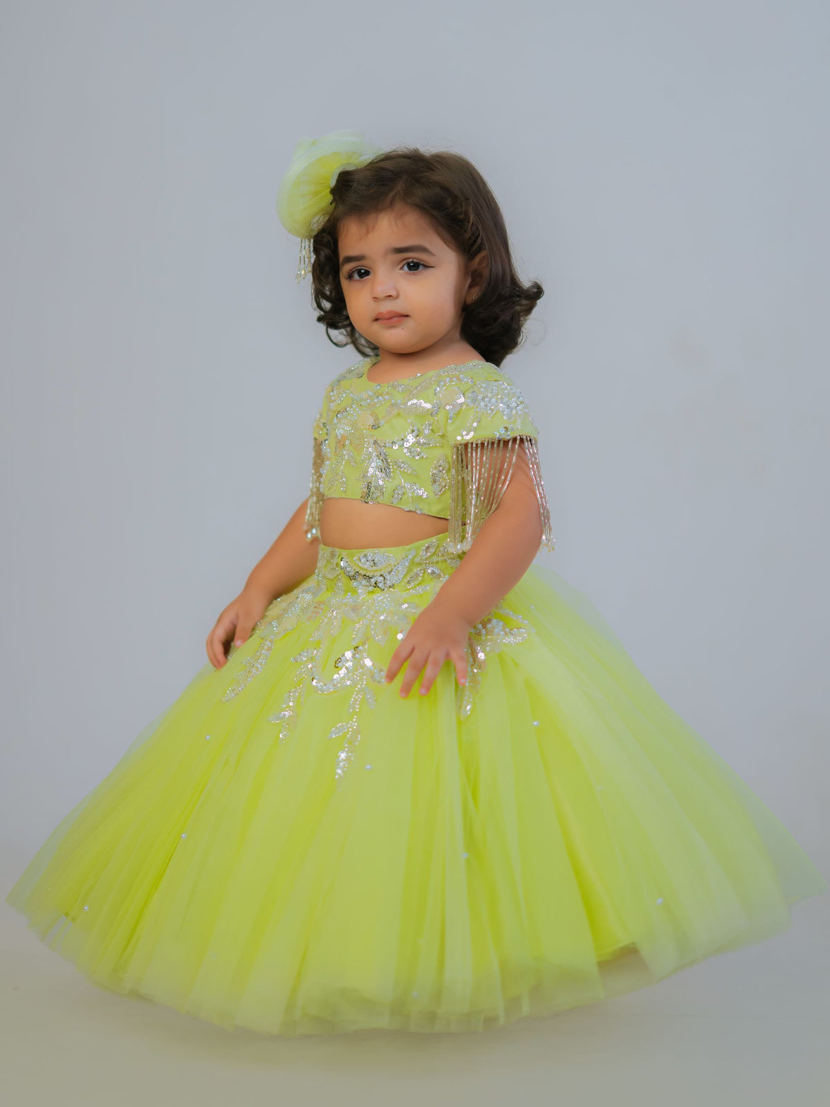 The Lime-Frost Fringe Ball Gown