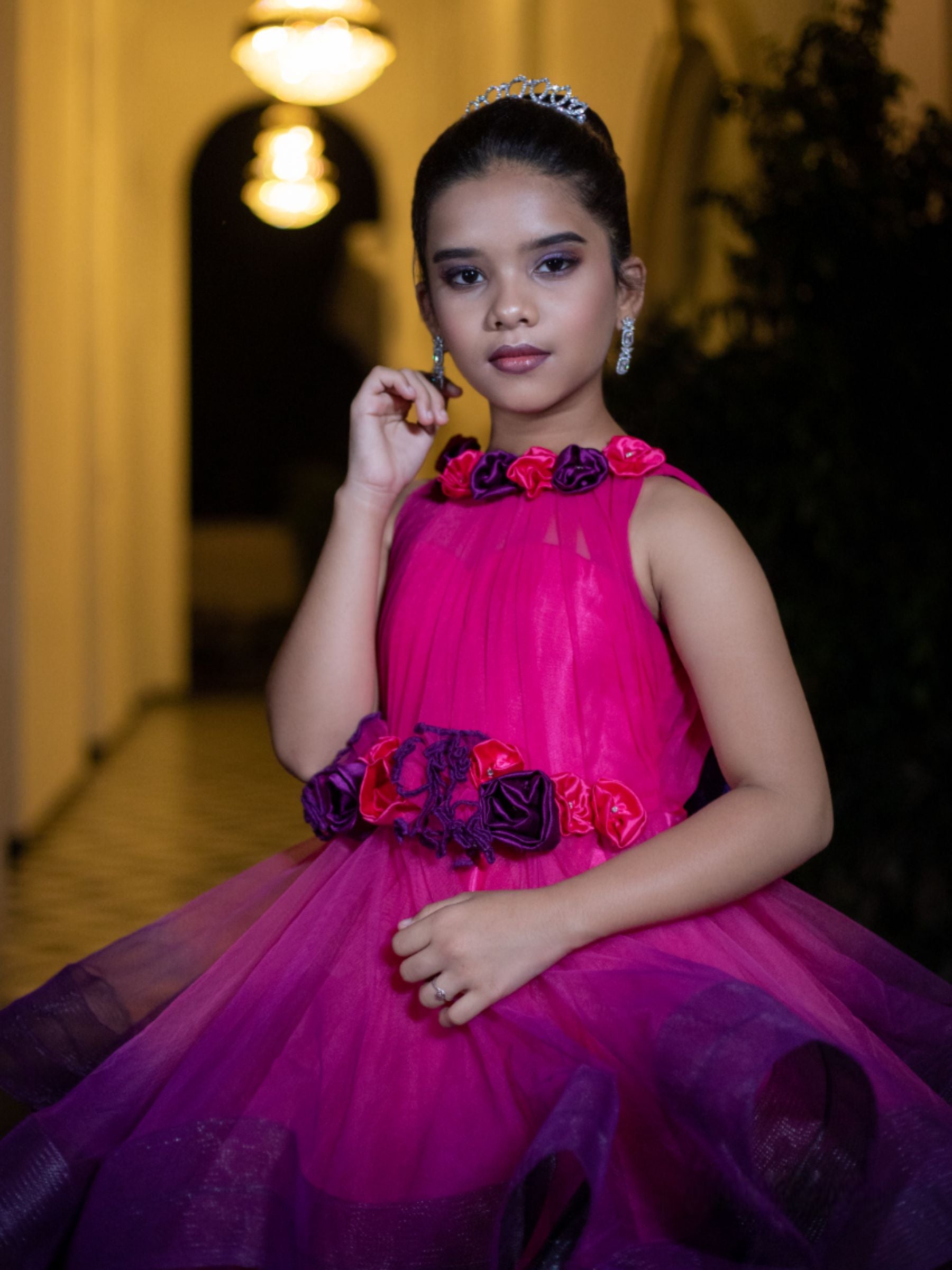 Pink and Purple Dazzling Floral Embellished Belle Gown