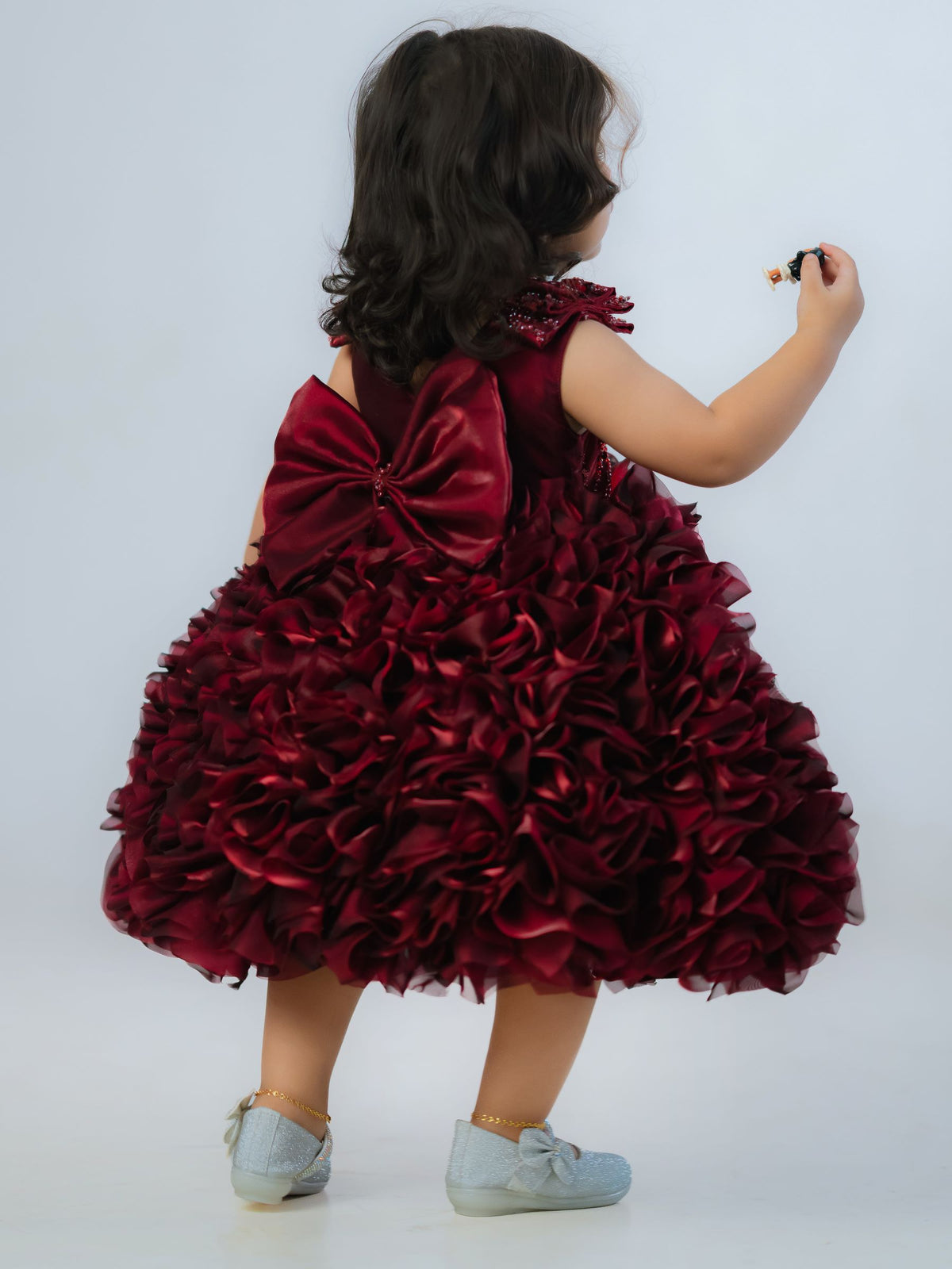 Deep Wine Ruffle-Cascade Ball Gown