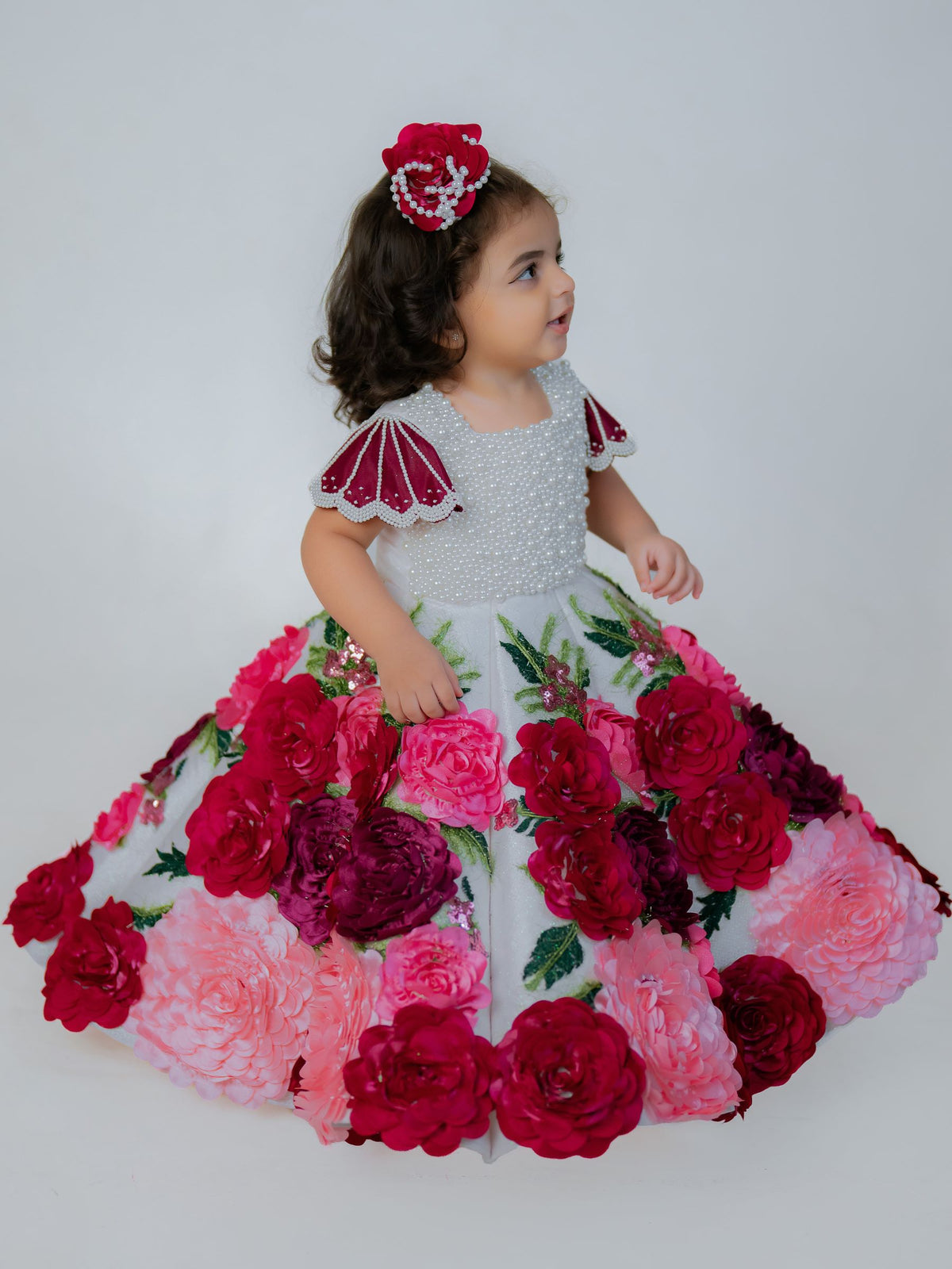 Crimson Rose Garden — 3D Floral Couture Gown