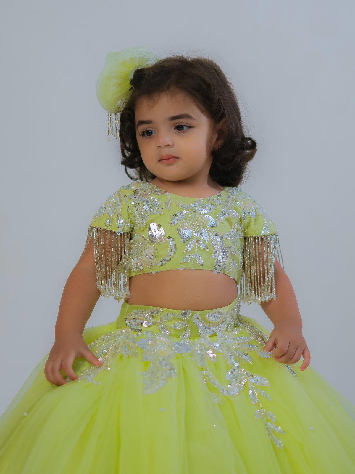 The Lime-Frost Fringe Ball Gown