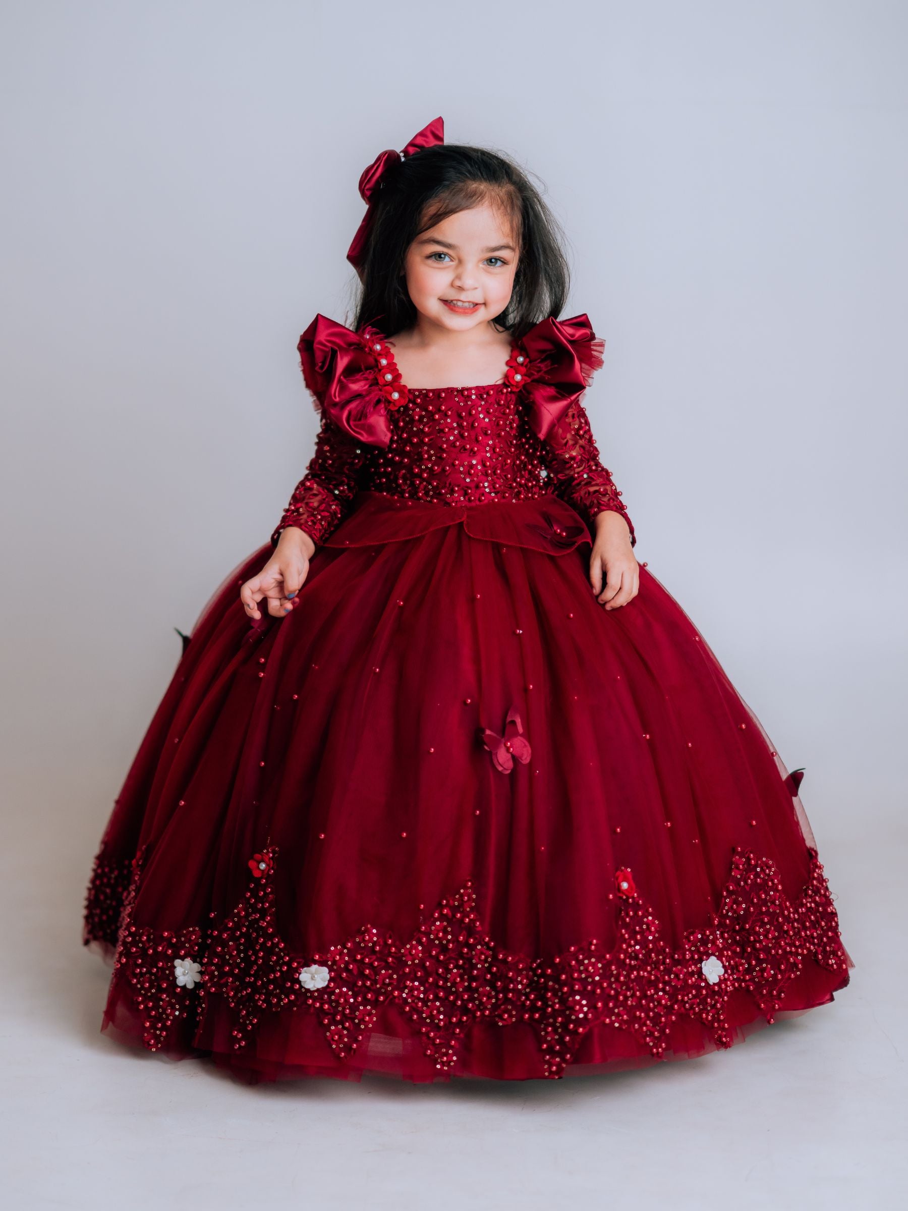 Royal Maroon Lace Ball Gown