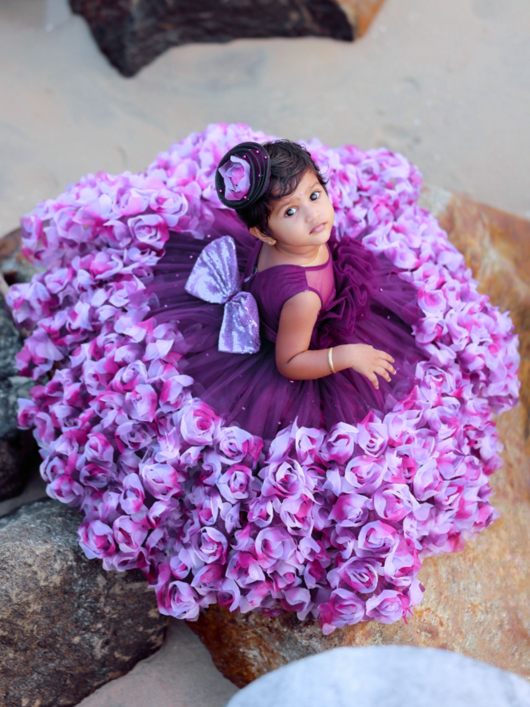 Purple rosalina ball gown with ruffle top