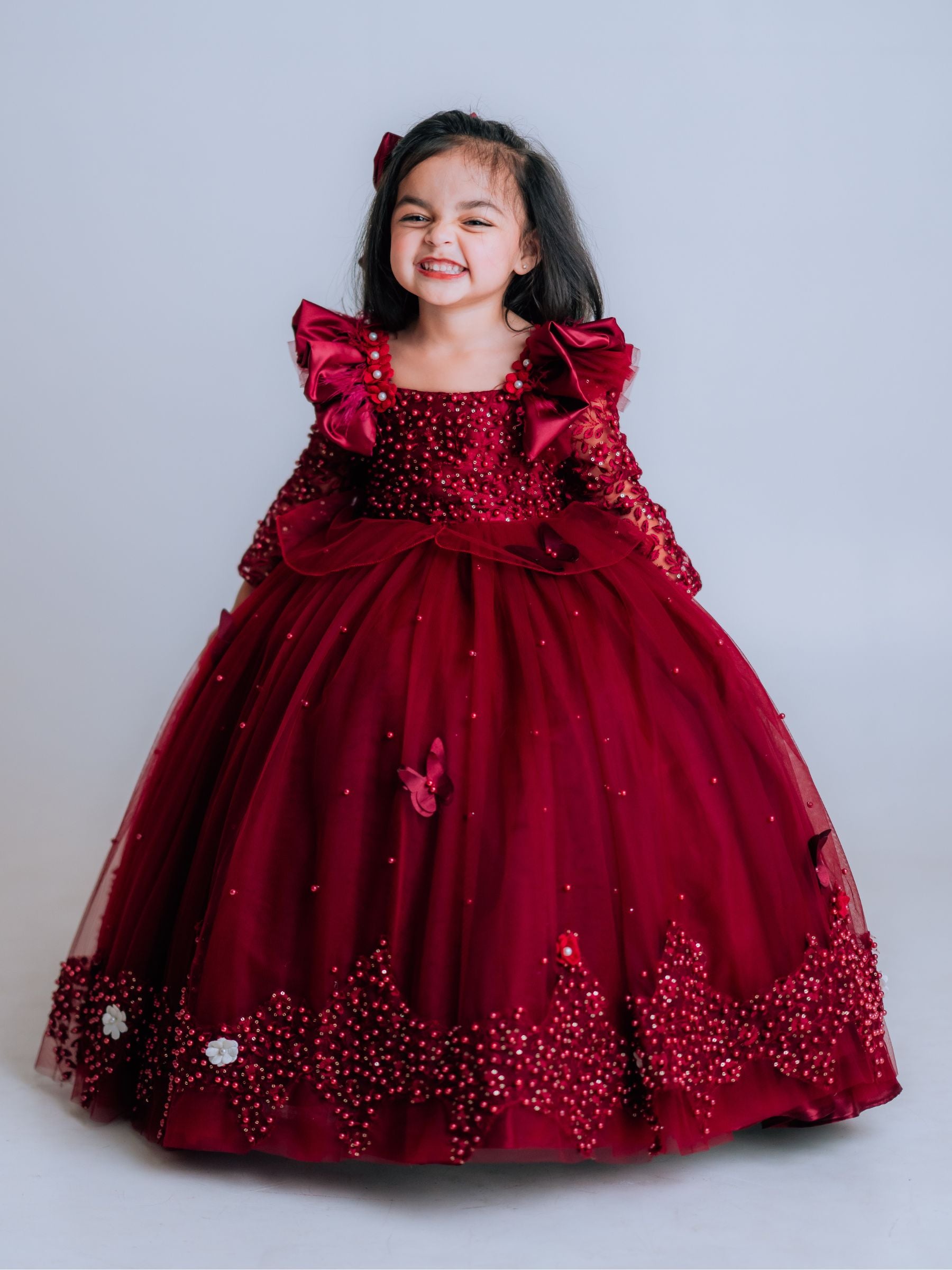Royal Maroon Lace Ball Gown