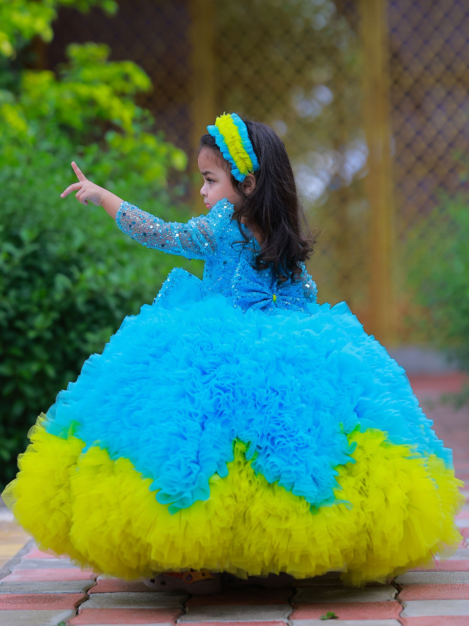Cloudy blue Ball gown with sequin top