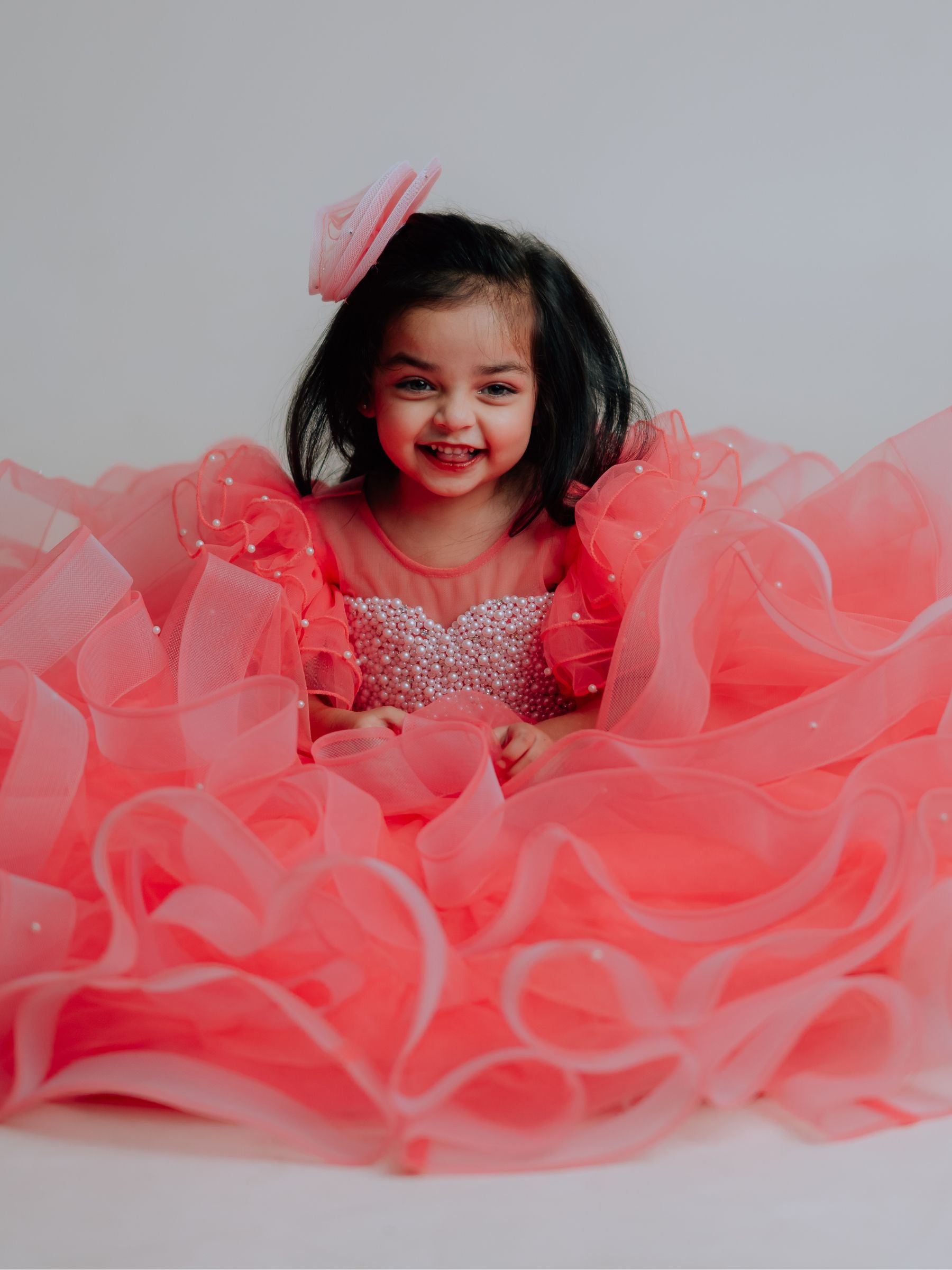 Ruffle Ball Gown With Pearl Hand Embraided Bodies
