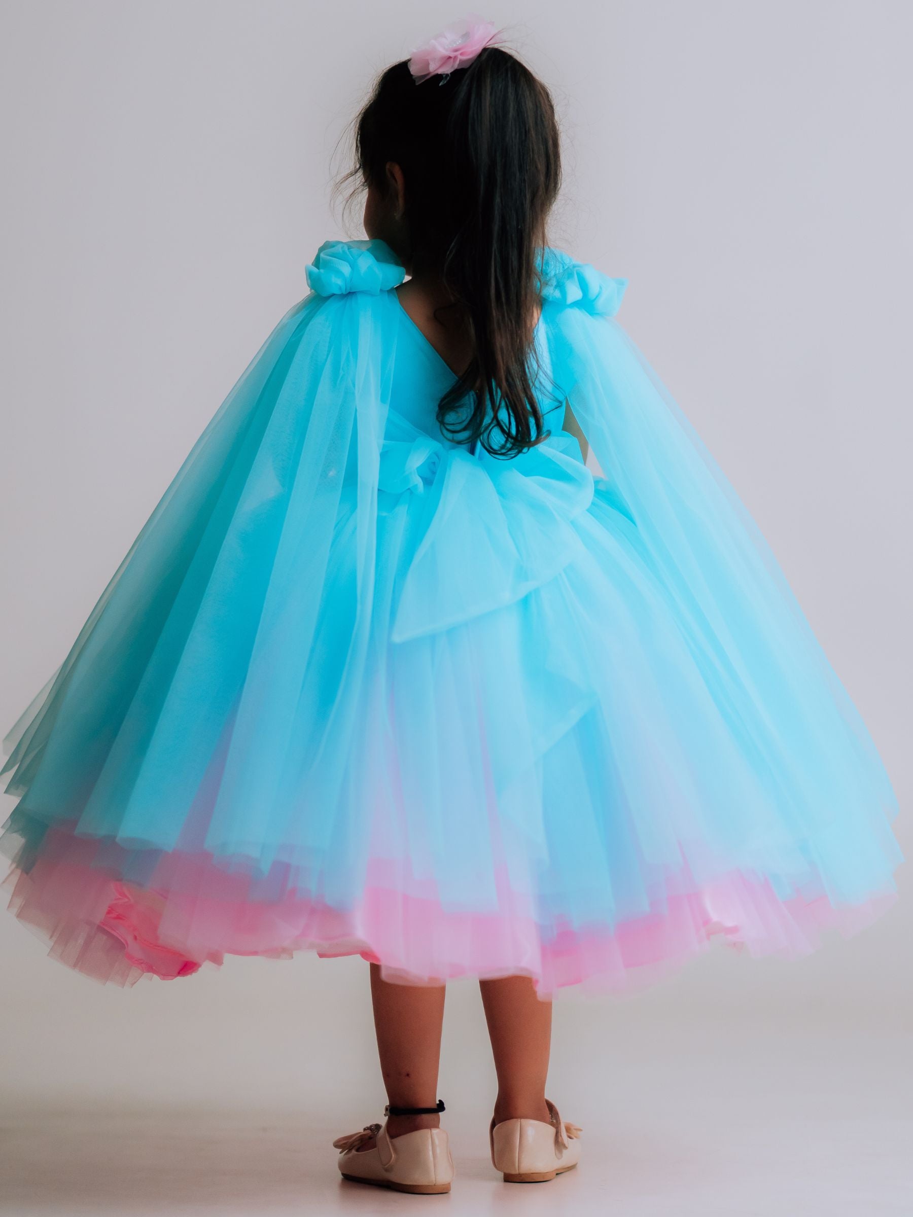 PINK AND BLUE FLORAL HALF LENGTH GOWN