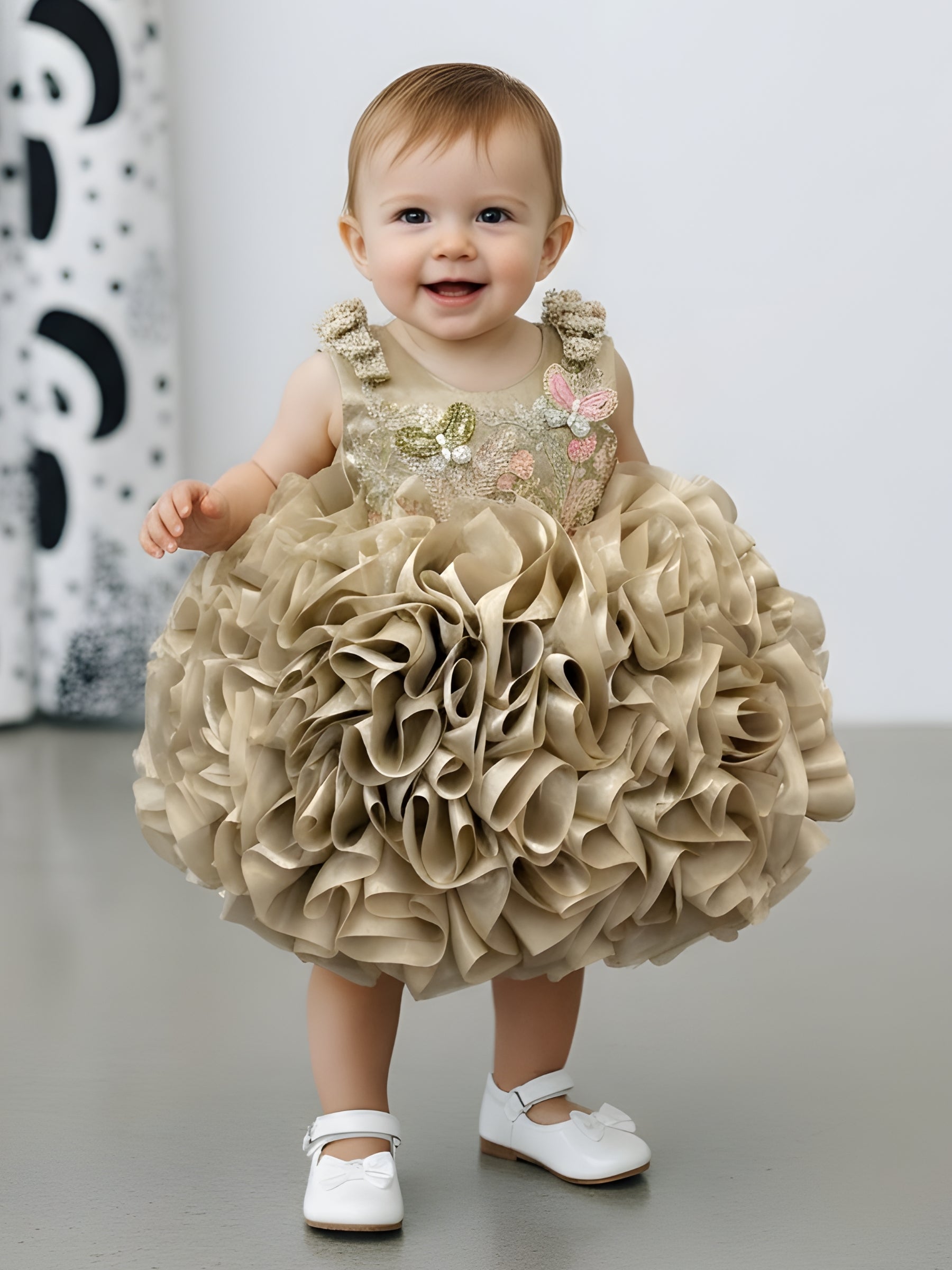 Bloom Golden Mirage Butterfly Ruffle Gown With Intricated Hand Work