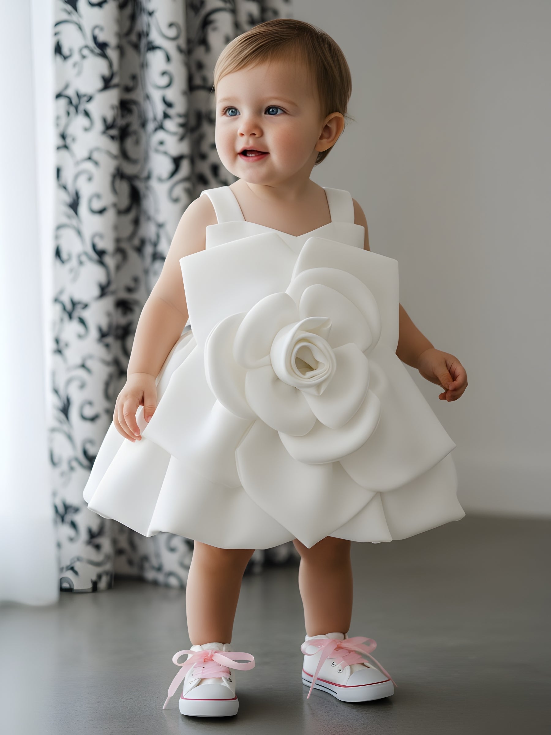 Kids Birthday Frocks Online, Elegant White Floral Princess Dress