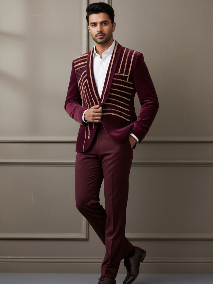Royal Maroon Majesty Blazer- Comes with Pant and Shirt