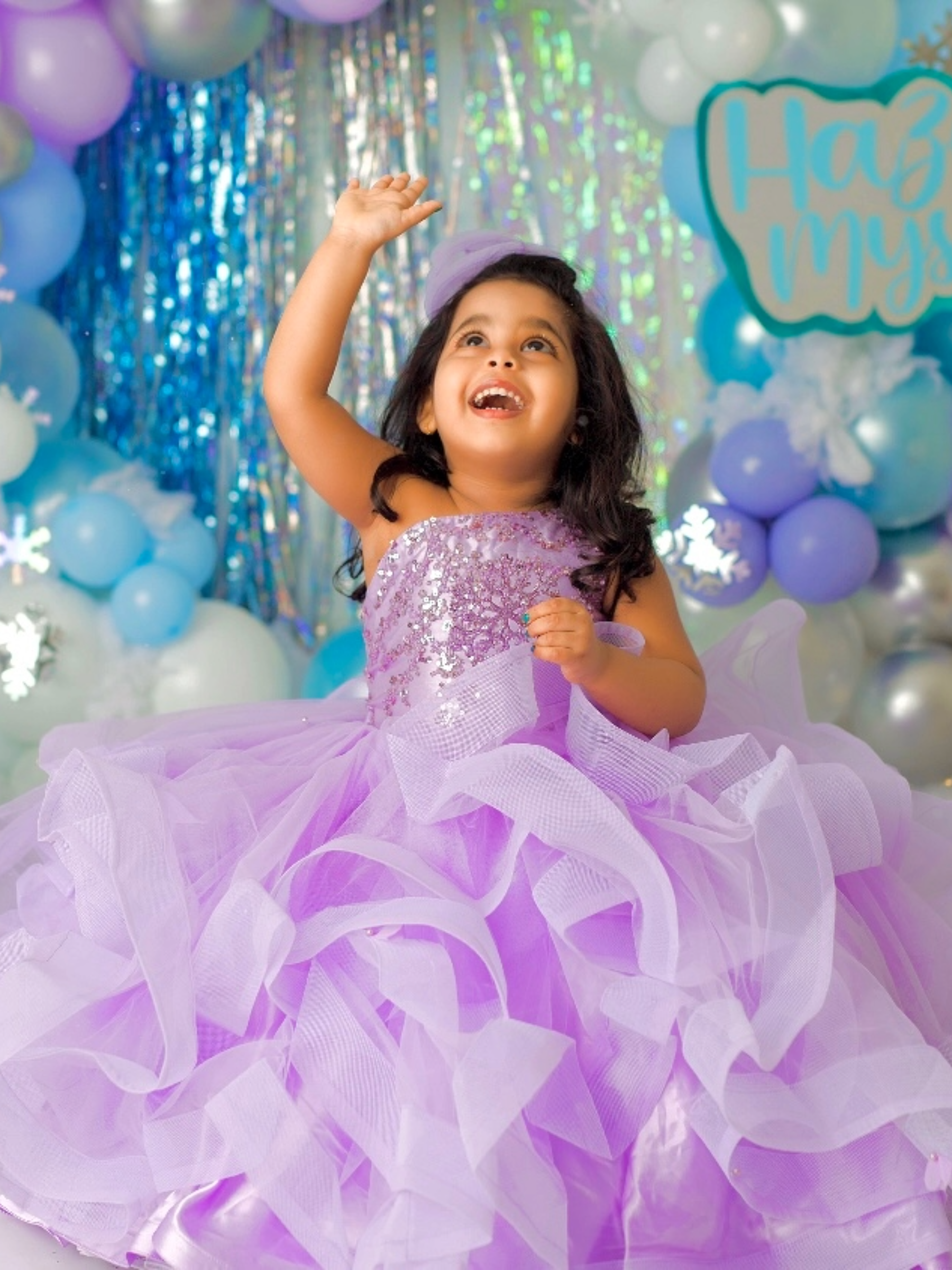 Lavender One-side Shoulder Ruffle Ball gown