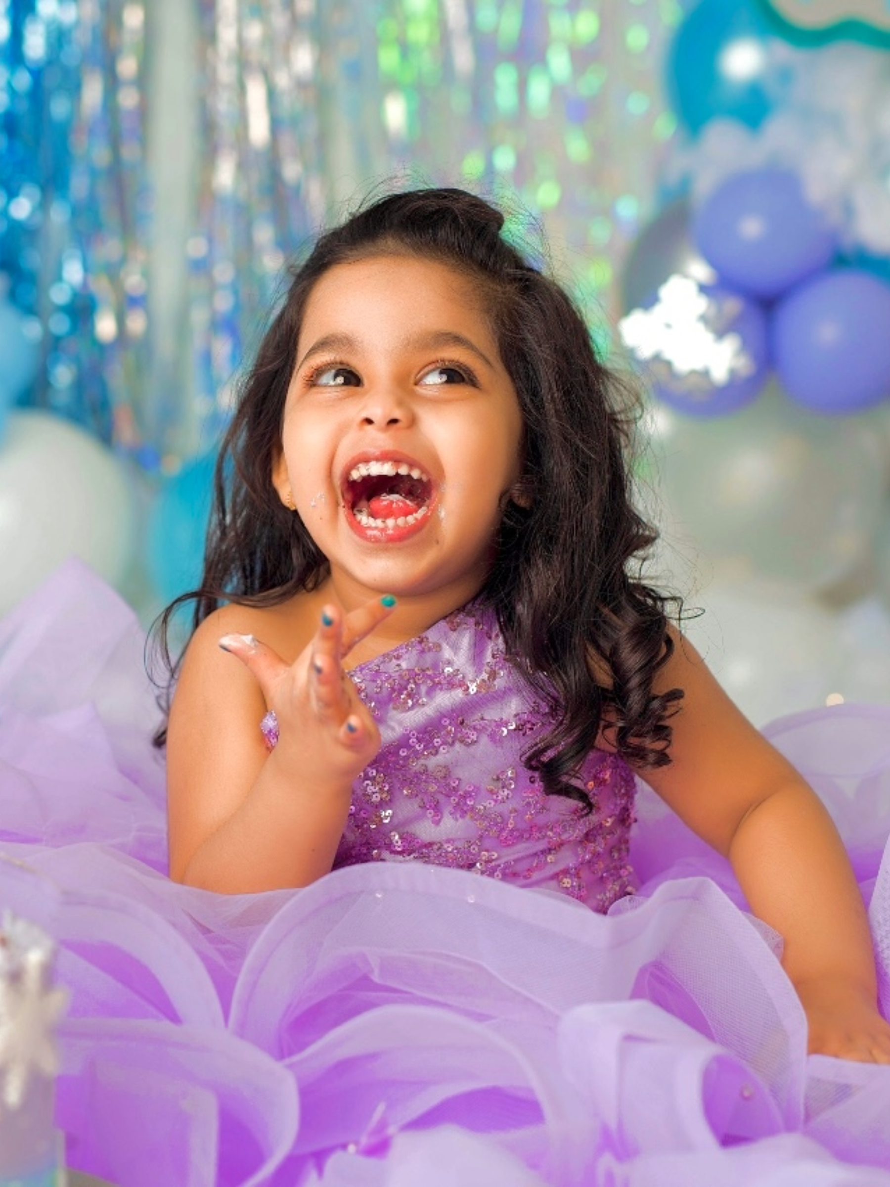 Lavender One-side Shoulder Ruffle Ball gown