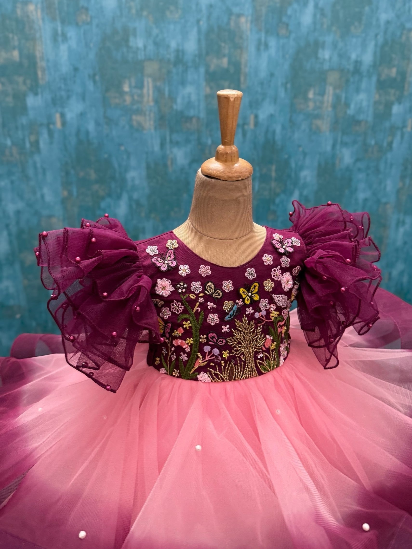 Ball gown for girls Online, Purple Ruffled Net Dress