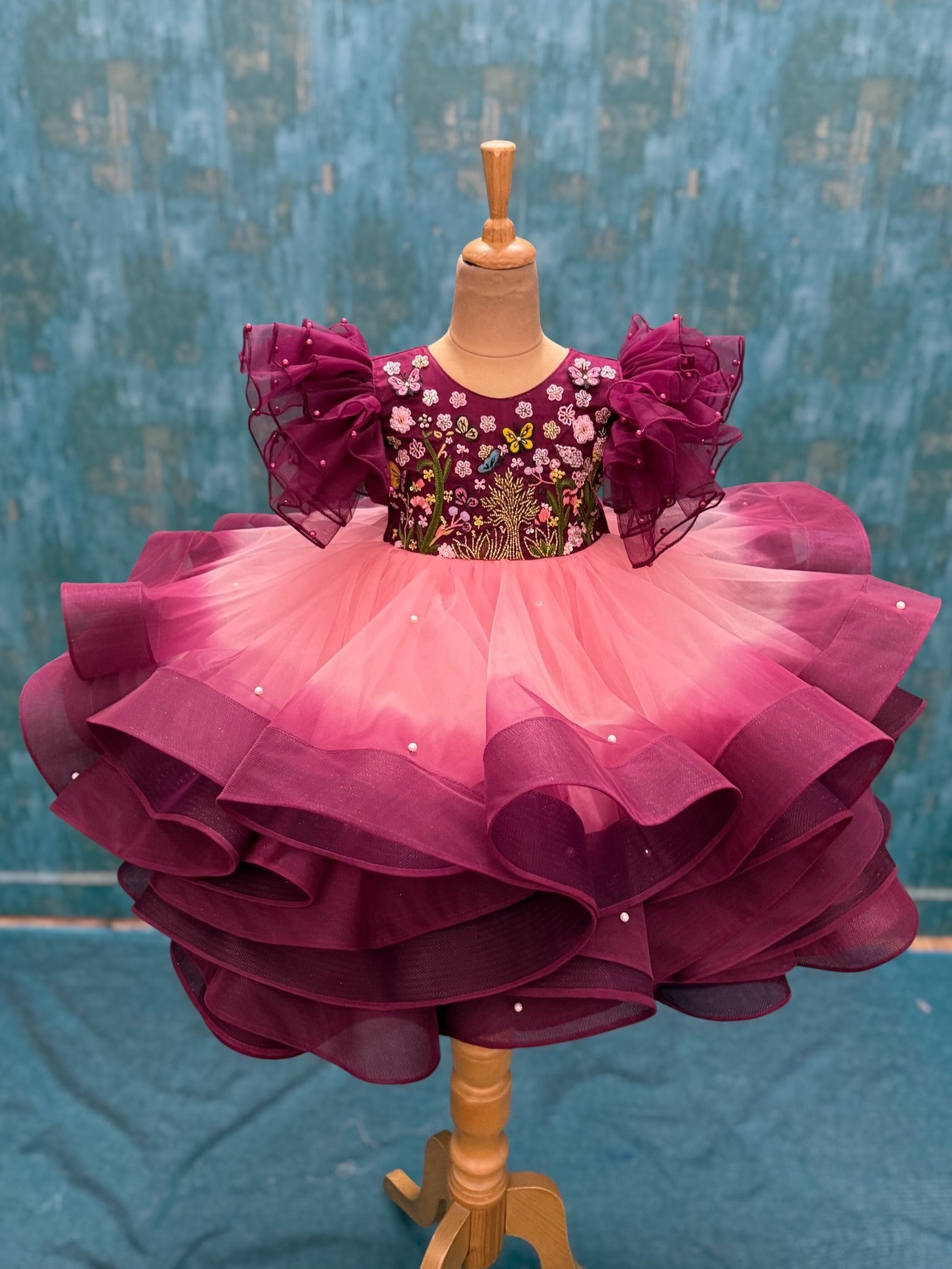 Ball gown for girls Online, Purple Ruffled Net Dress
