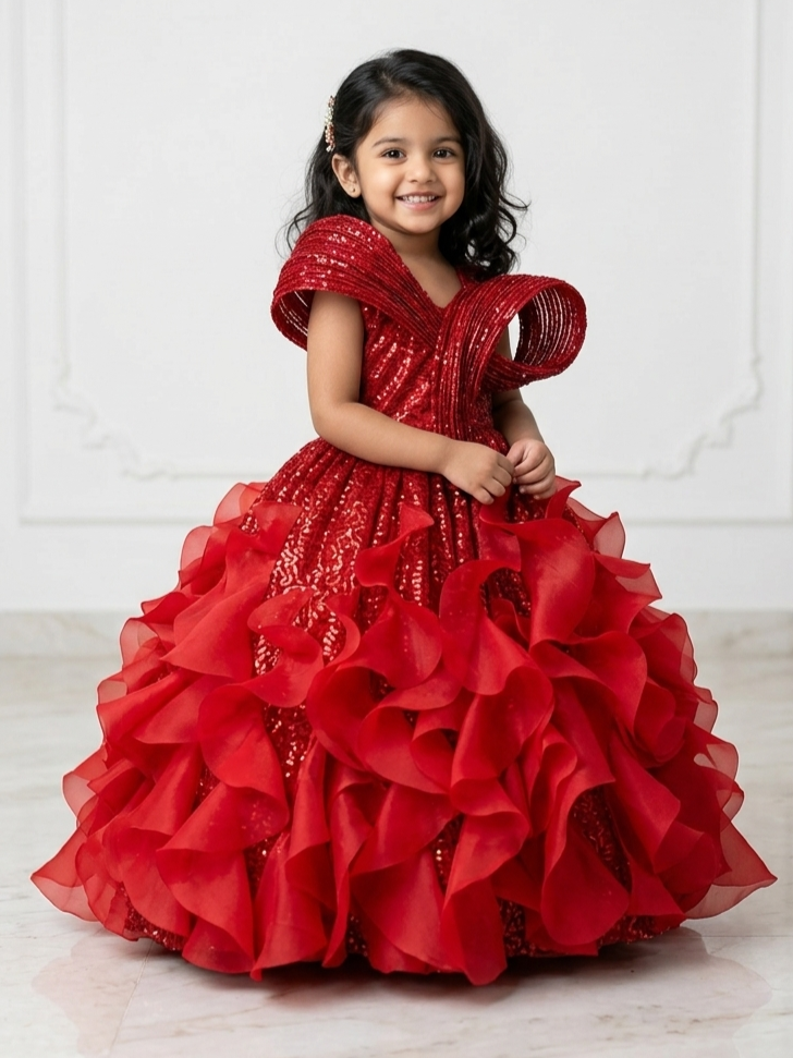 Princess Gown Online, Red Sequin Organza Dress