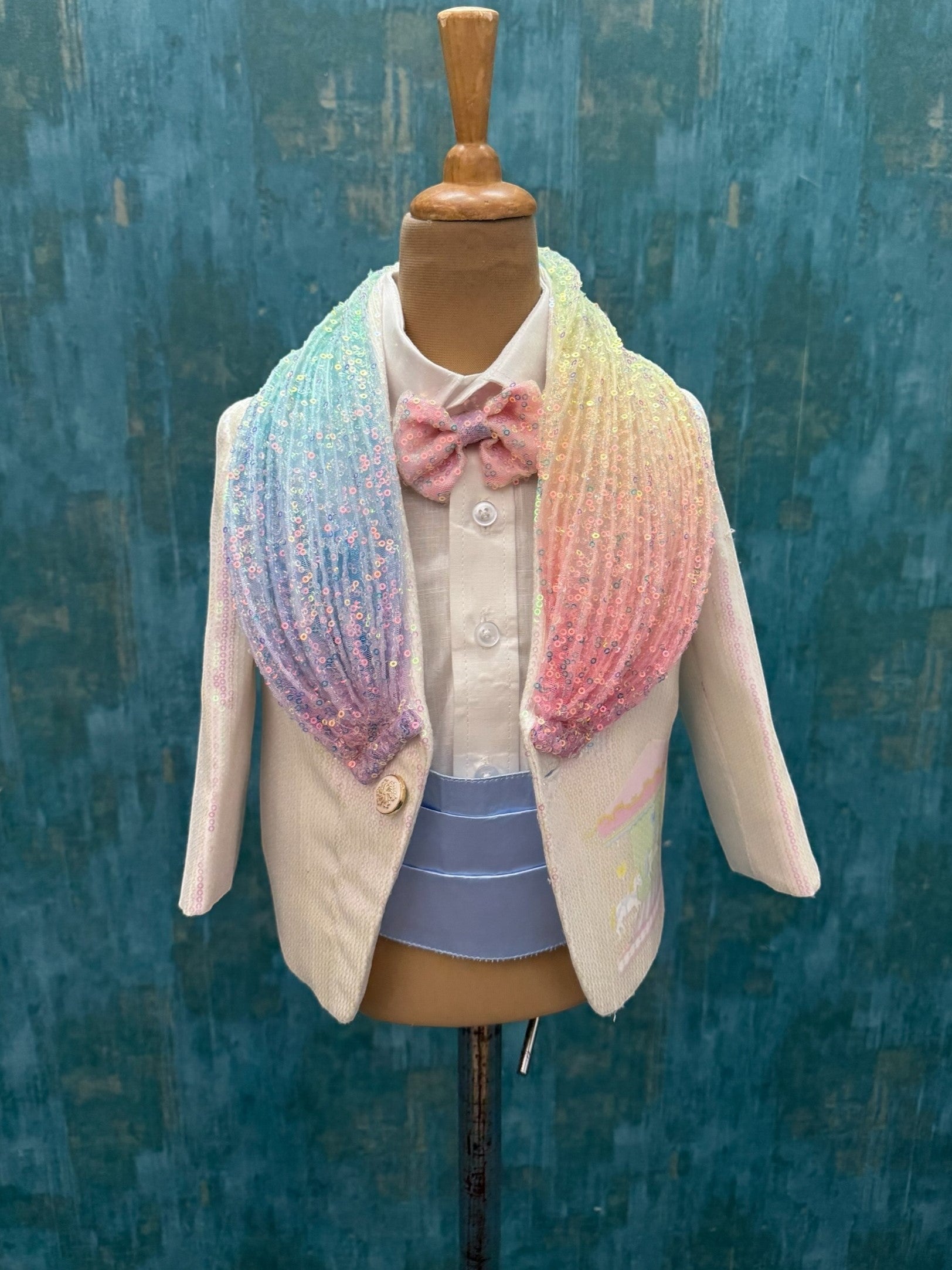 White Premium blazer for little gentle man comes with lights