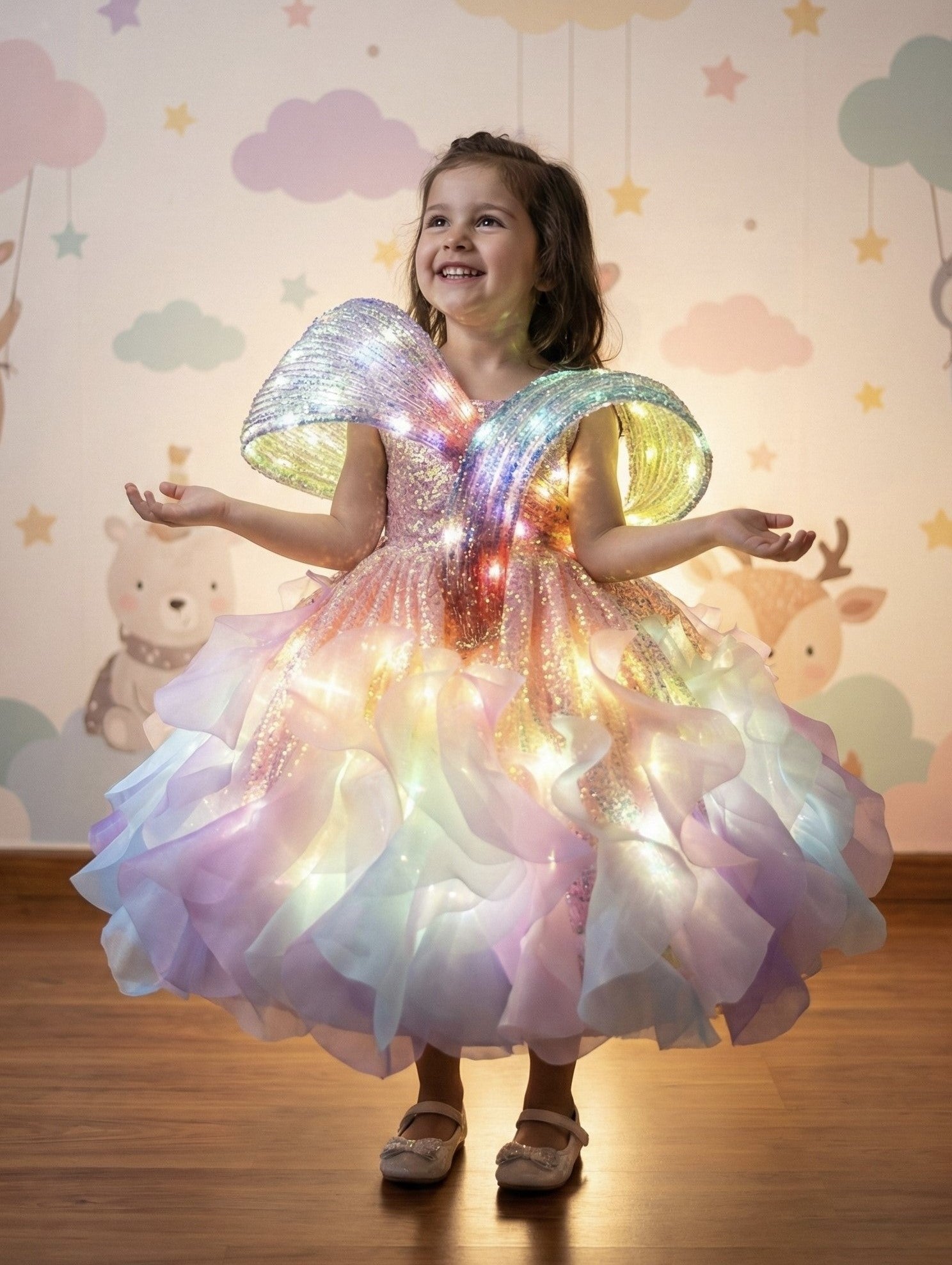 Panel Ball Gown Designs Online, LED Light Up Princess Dress for Girls